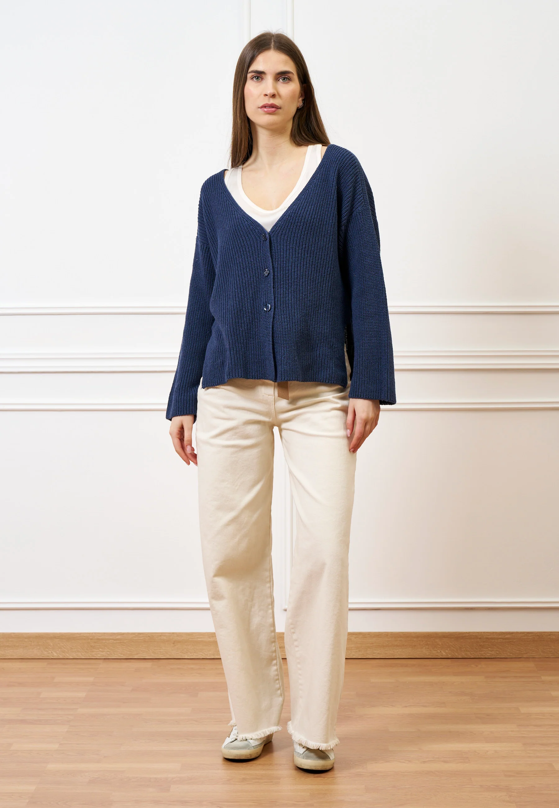 Cardigan ampio con spacchi - BLU - Image 4