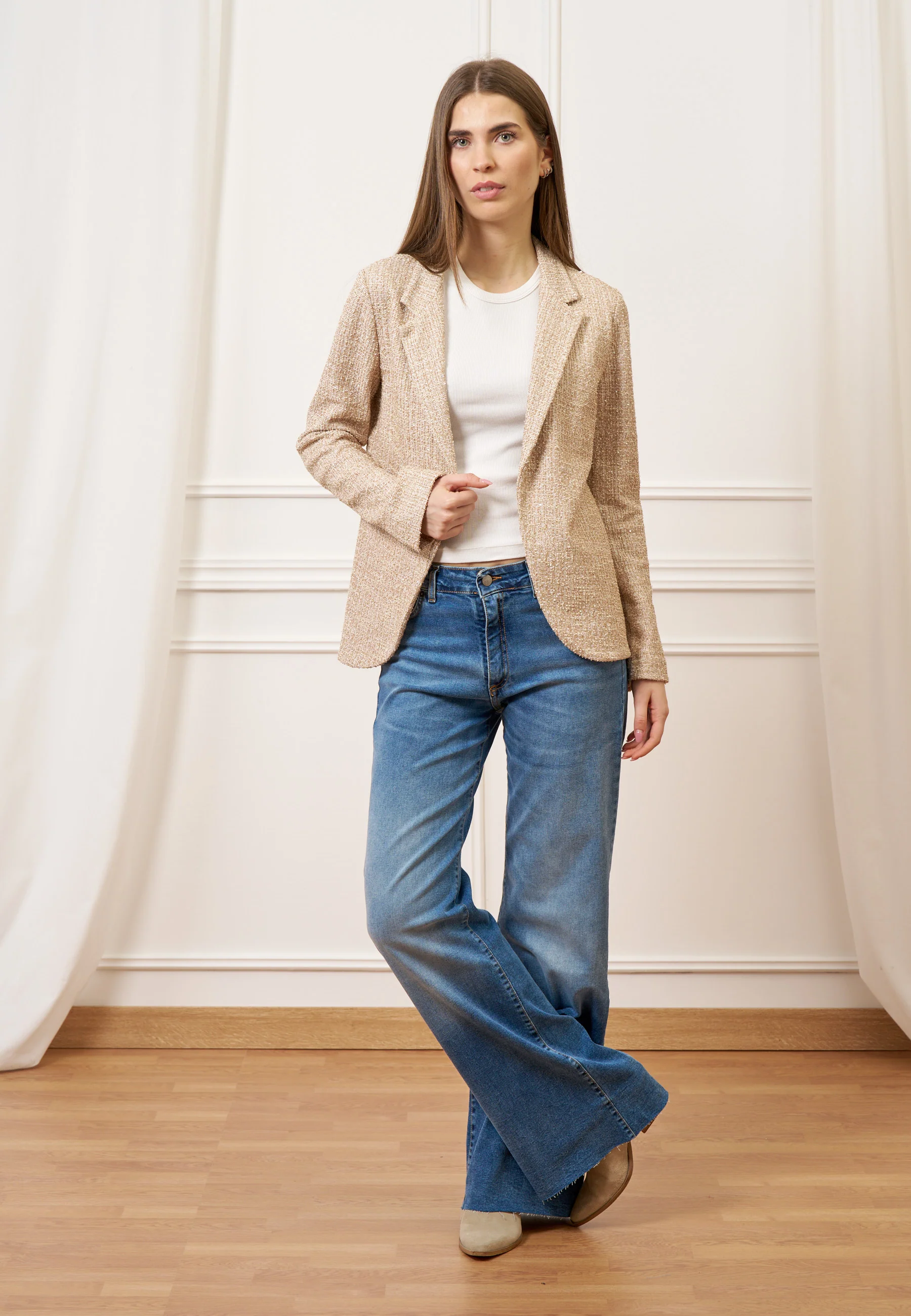 Giacca aperta jersey bouclè - BEIGE - Image 3