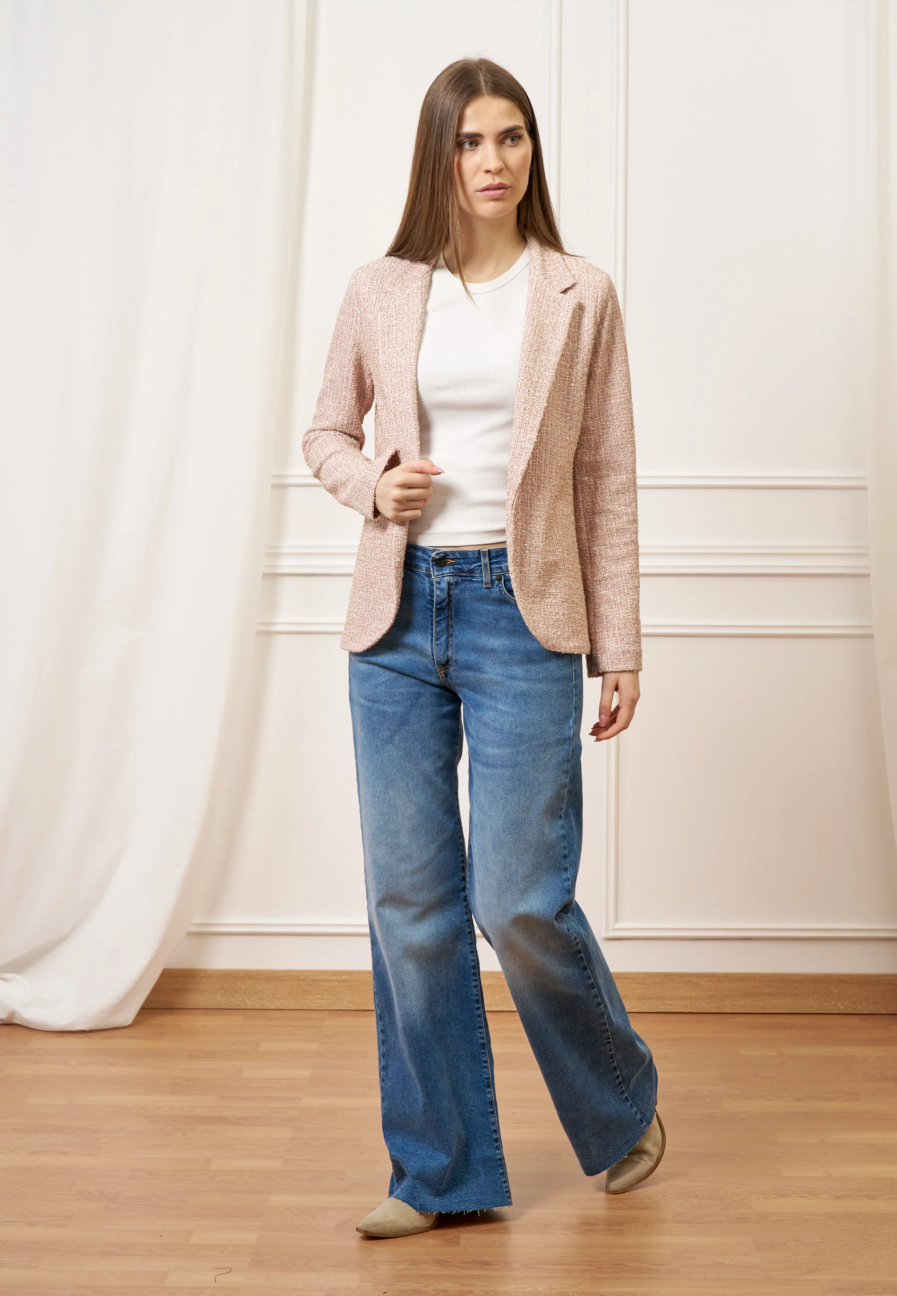 Giacca aperta jersey bouclè - ROSA - Image 3