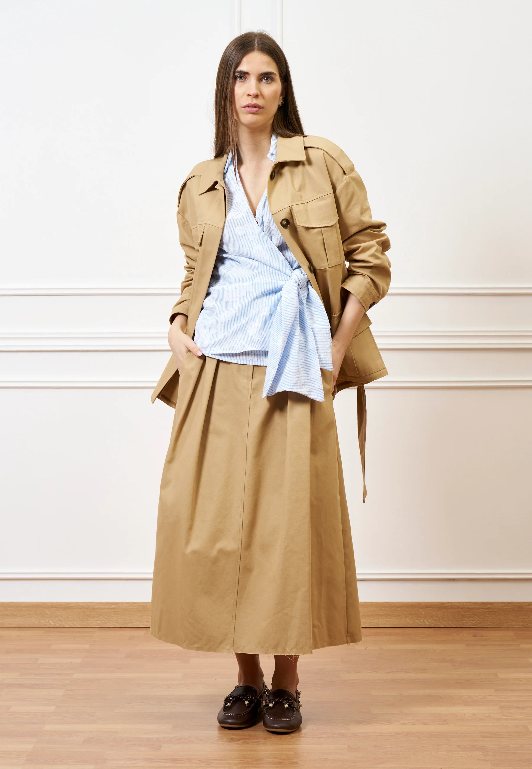 Giacca sahariana con cintura - BEIGE - Image 7