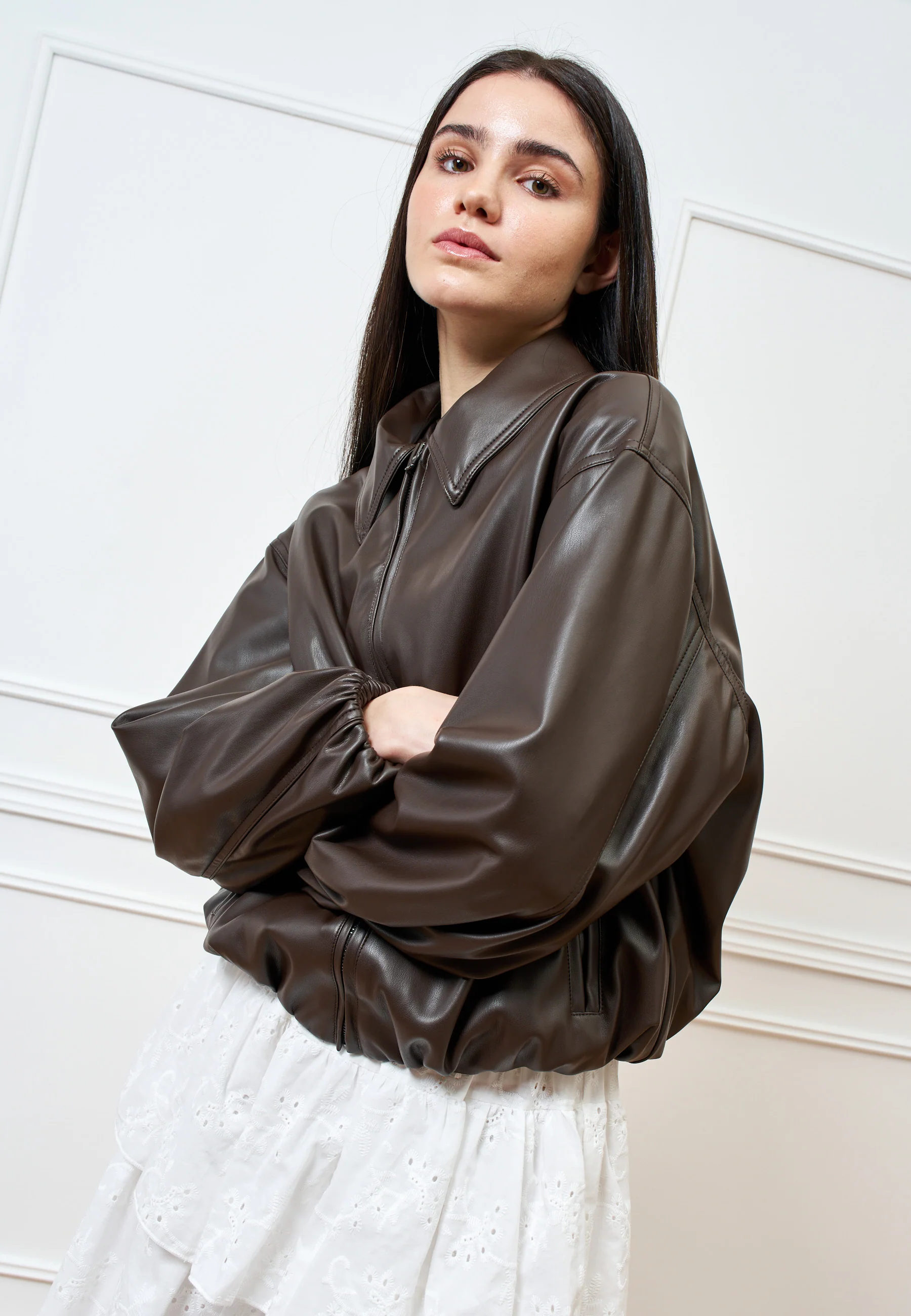 Giubbino bomber in ecopelle - MARRONE