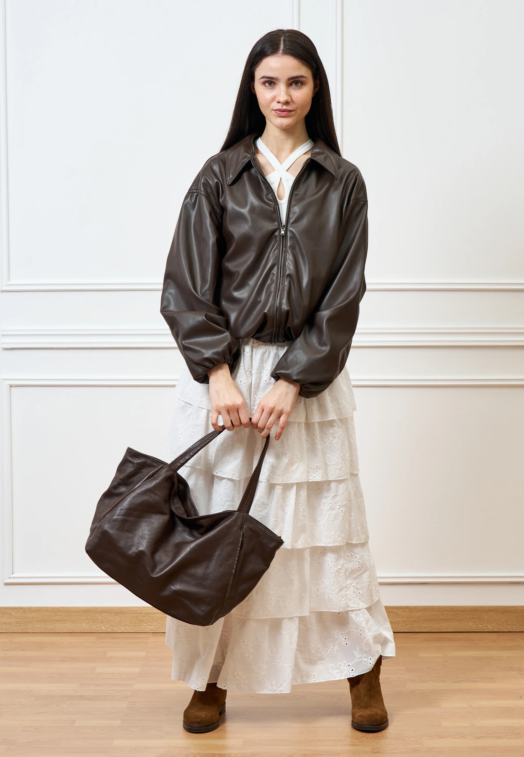 Giubbino bomber in ecopelle - MARRONE - Image 2