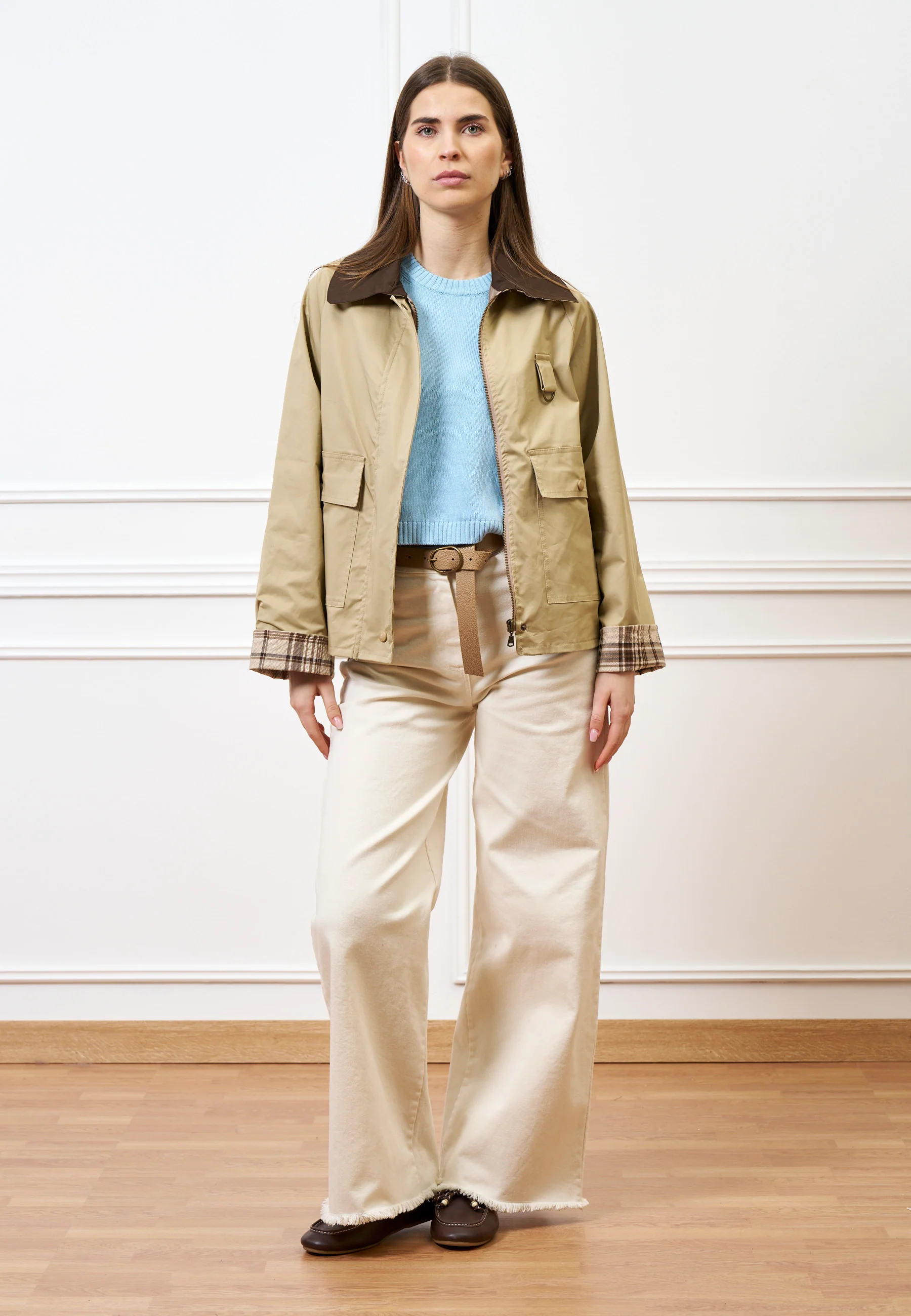 Giubbino corto con collo a contrasto - BEIGE - Image 6