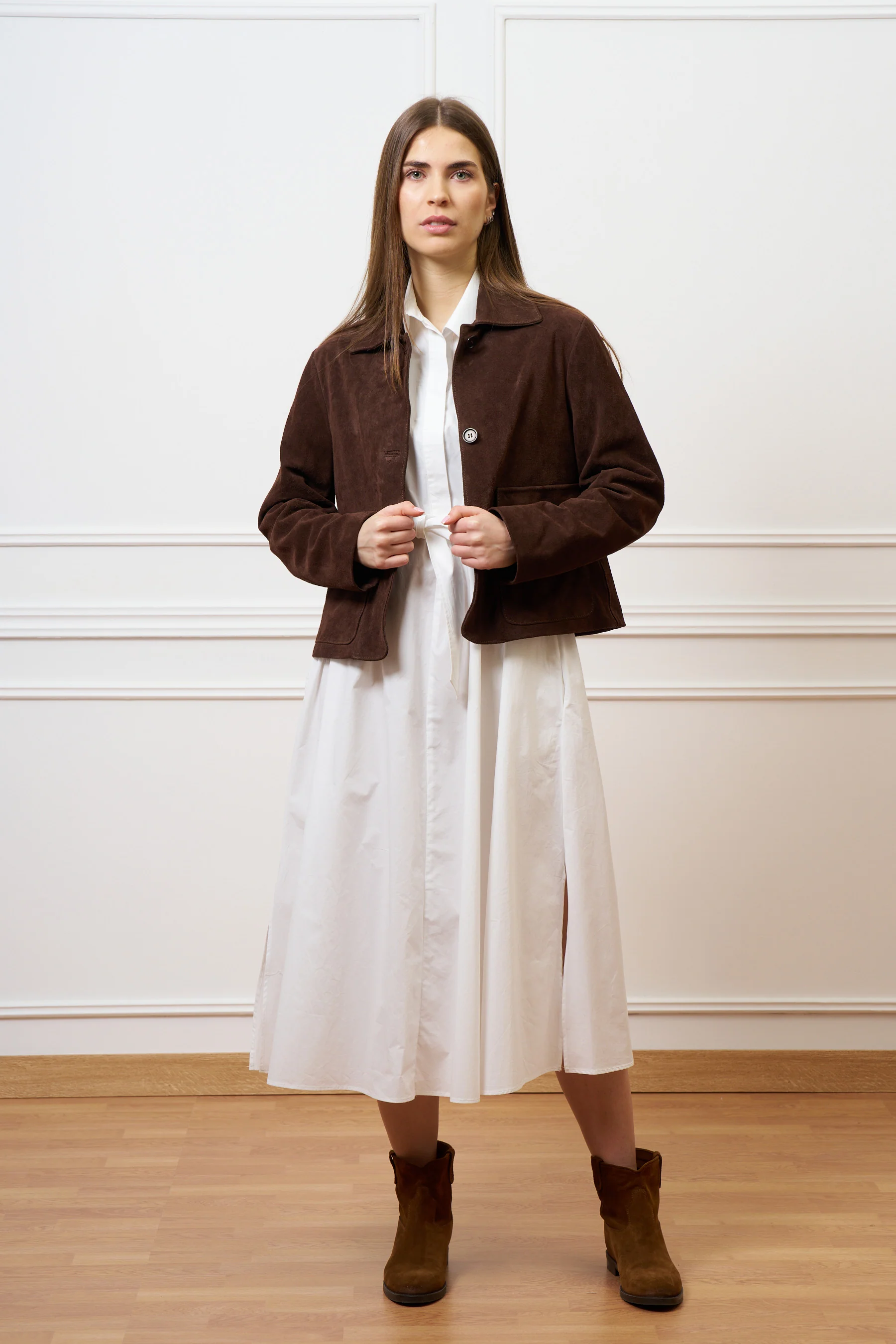 Giubbino in pelle scamosciata - MARRONE - Image 2
