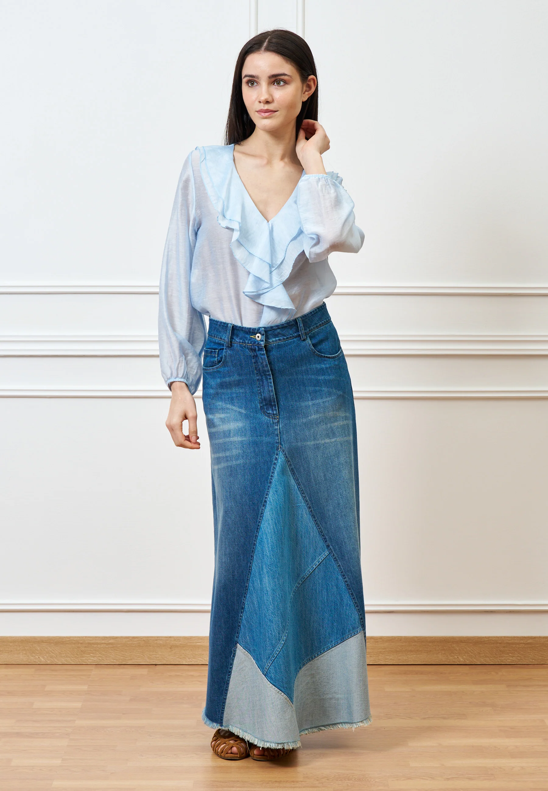 Gonna di jeans lunga sfrangiata - JEANS - Image 15