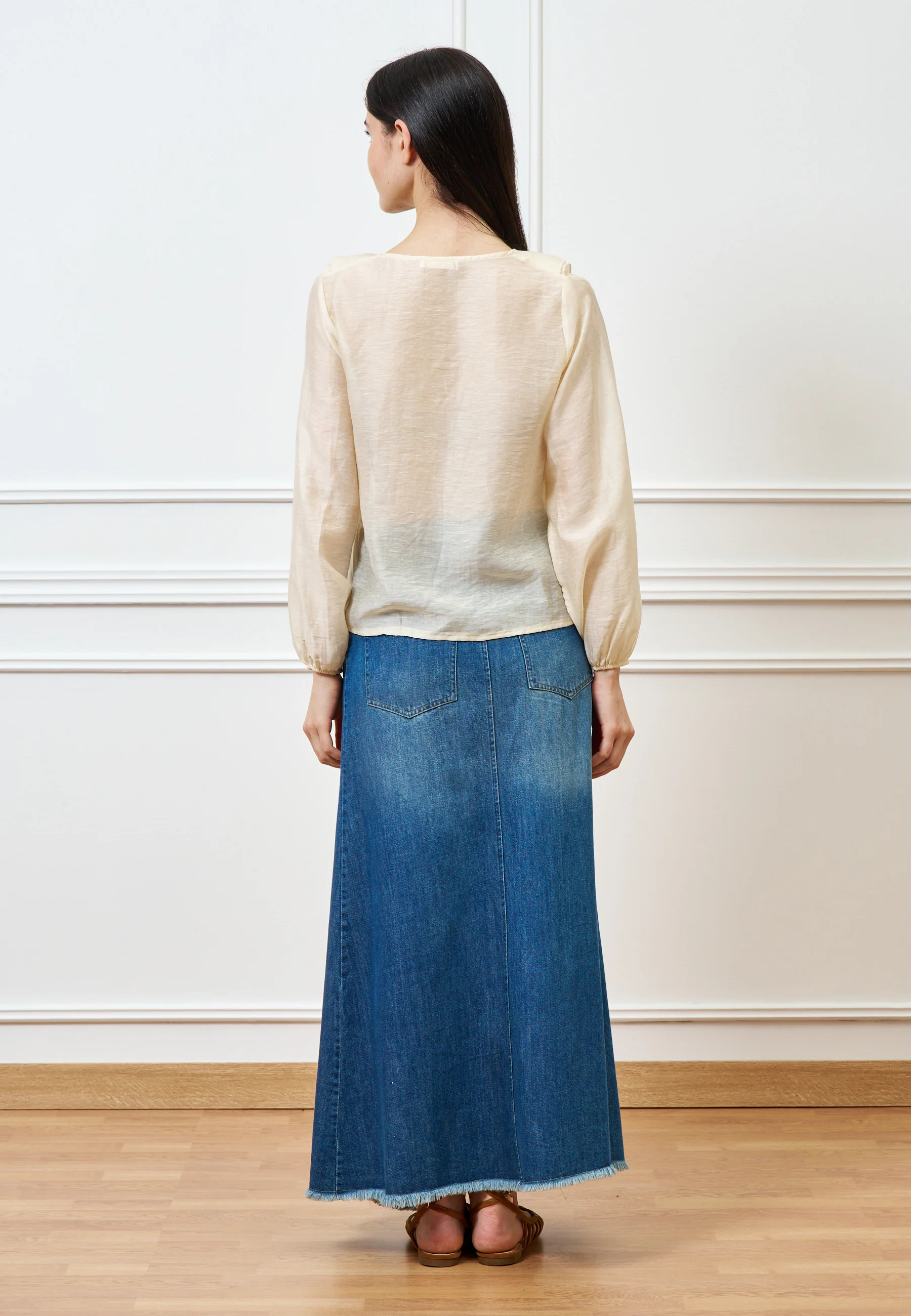 Gonna di jeans lunga sfrangiata - JEANS - Image 19