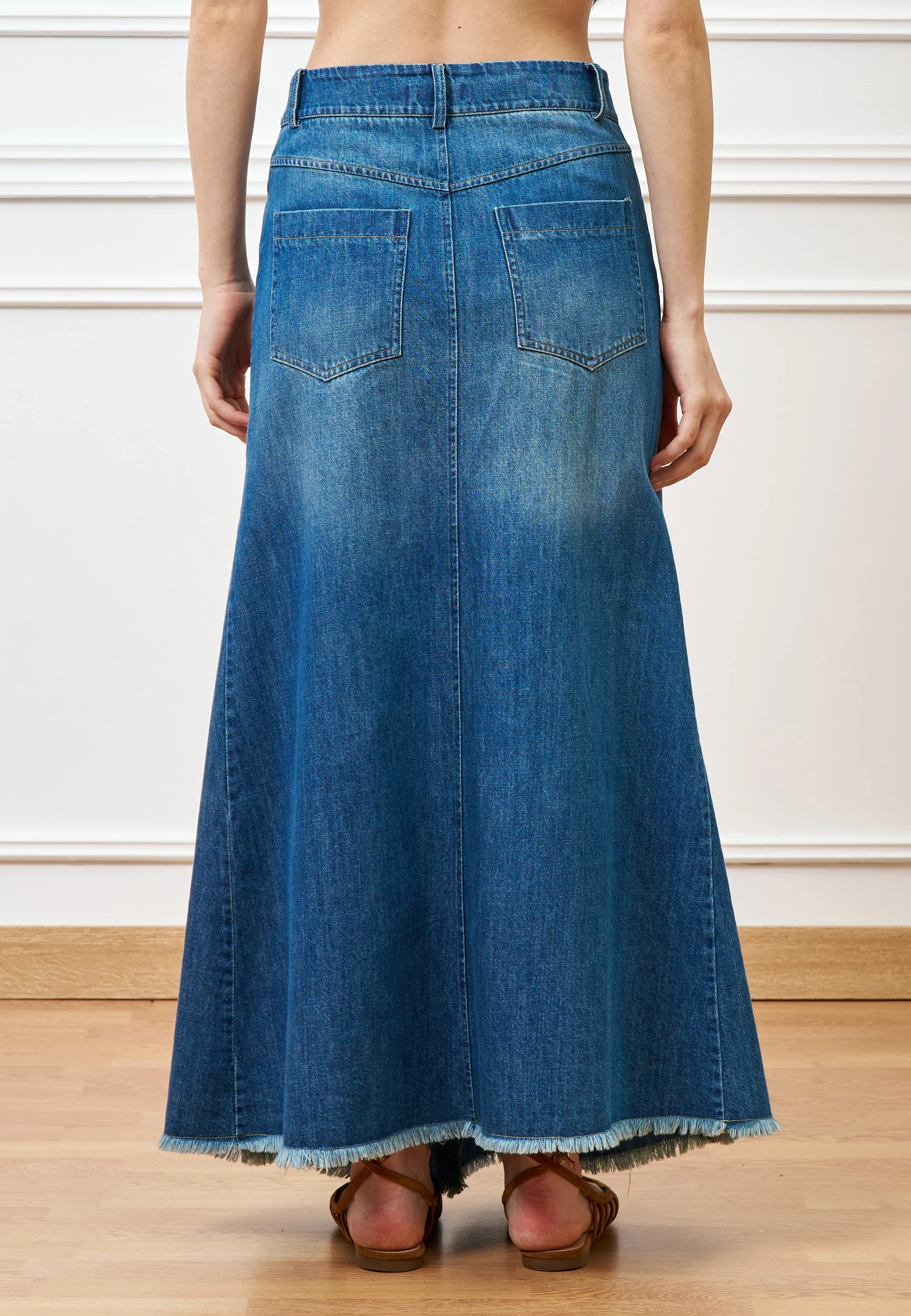 Gonna di jeans lunga sfrangiata - JEANS - Image 3