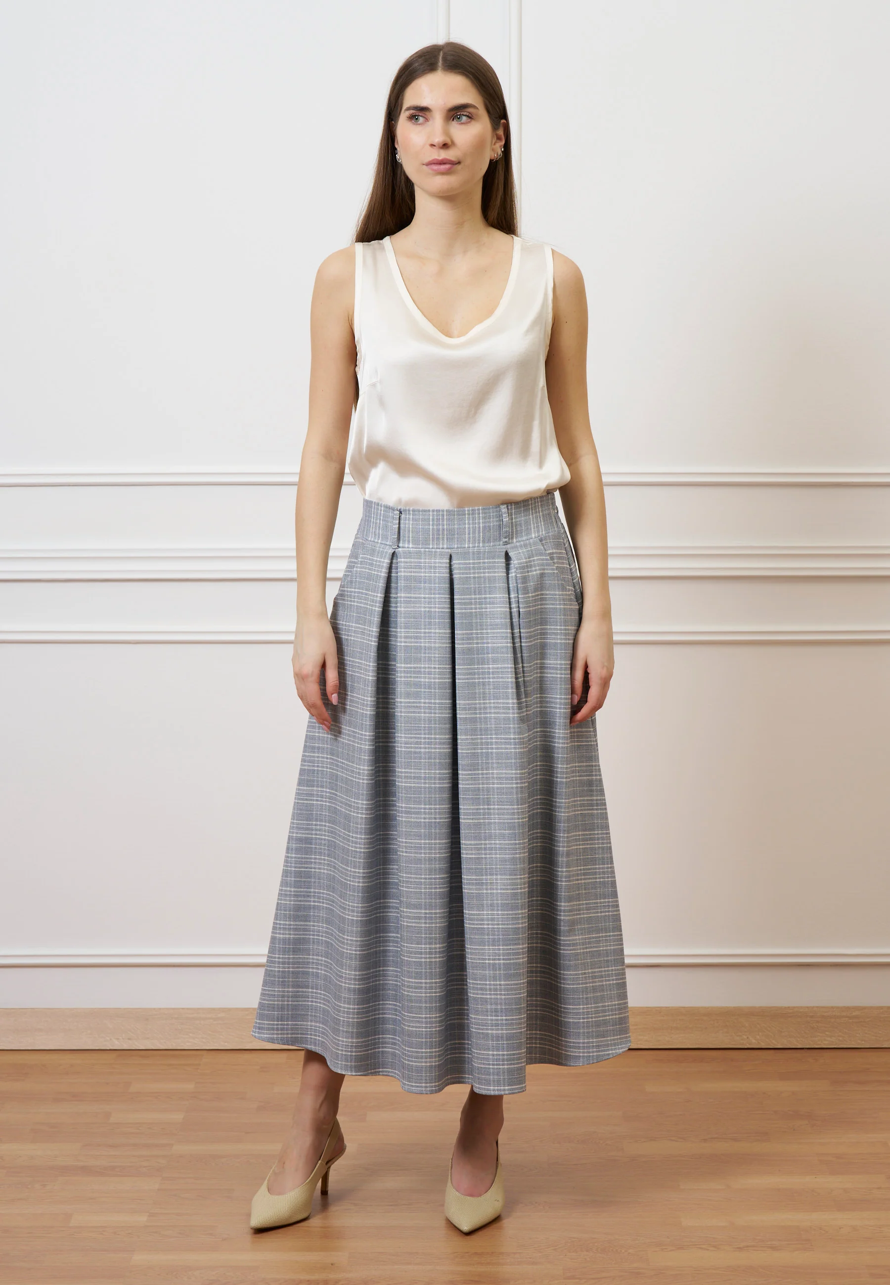 Gonna midi a quadri - JEANS - Image 3