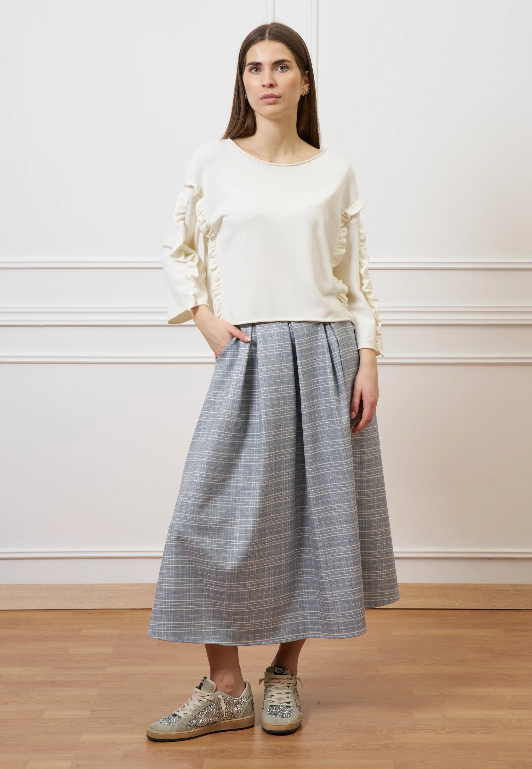 Gonna midi a quadri - JEANS - Image 7