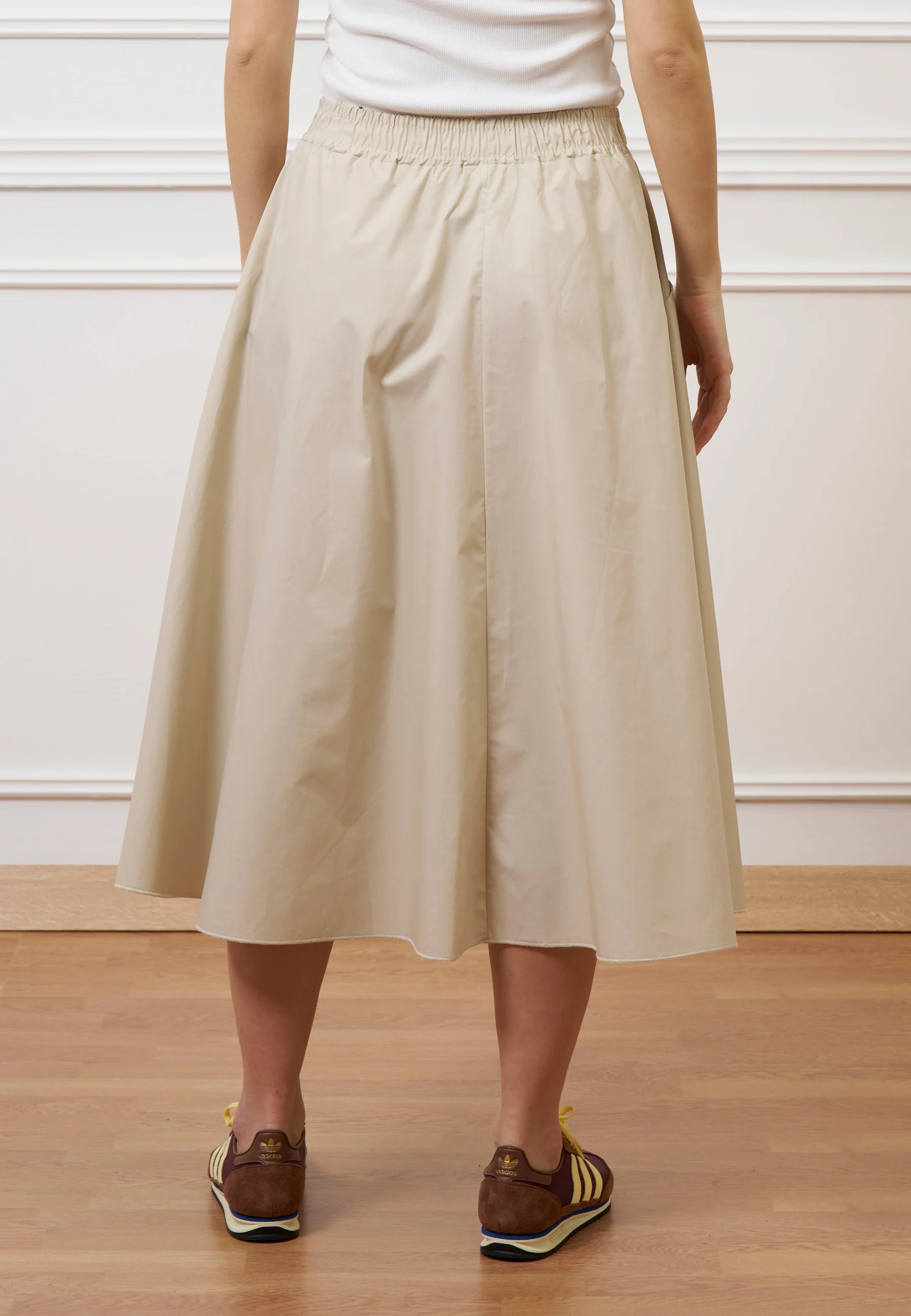 Gonna midi con elastico in vita - BEIGE - Image 6
