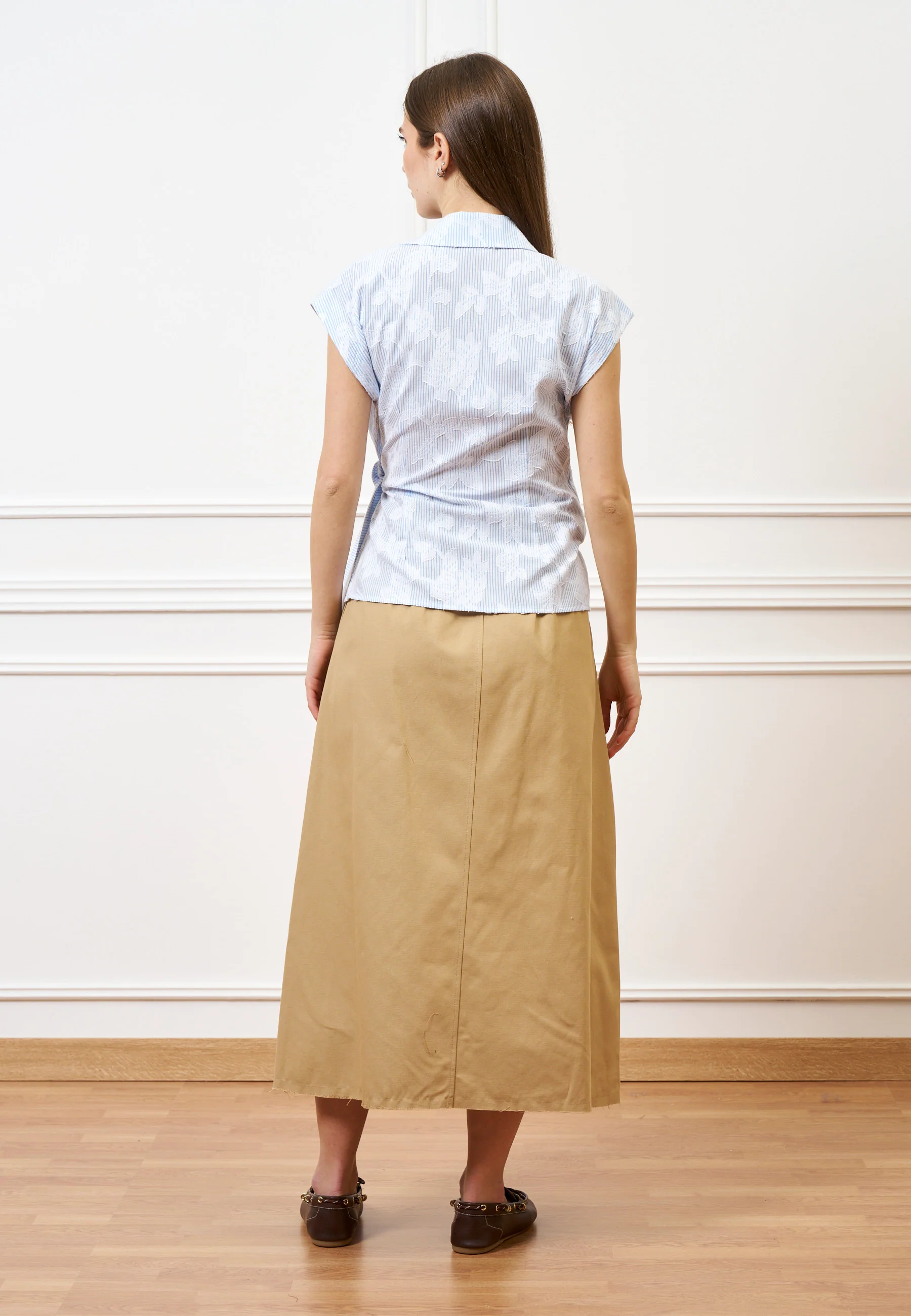 Gonna midi con pinces in vita - BEIGE - Image 6