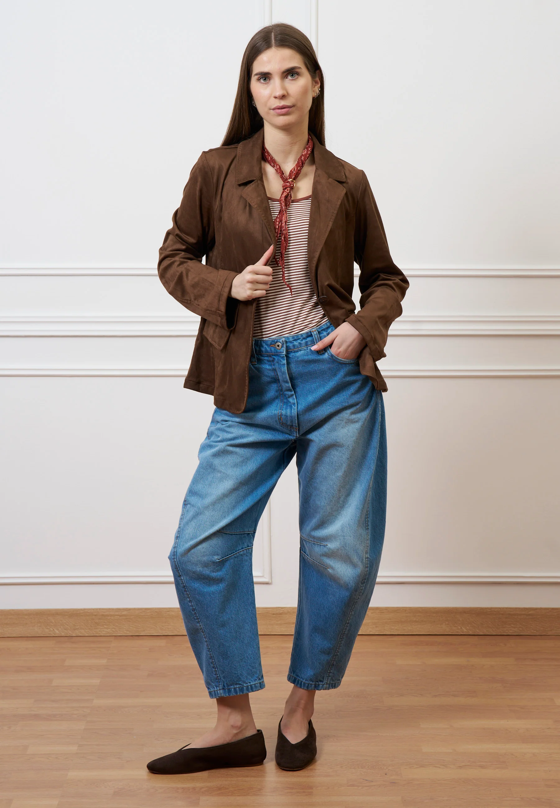 Jeans a vita alta con cuciture - BLU - Image 3