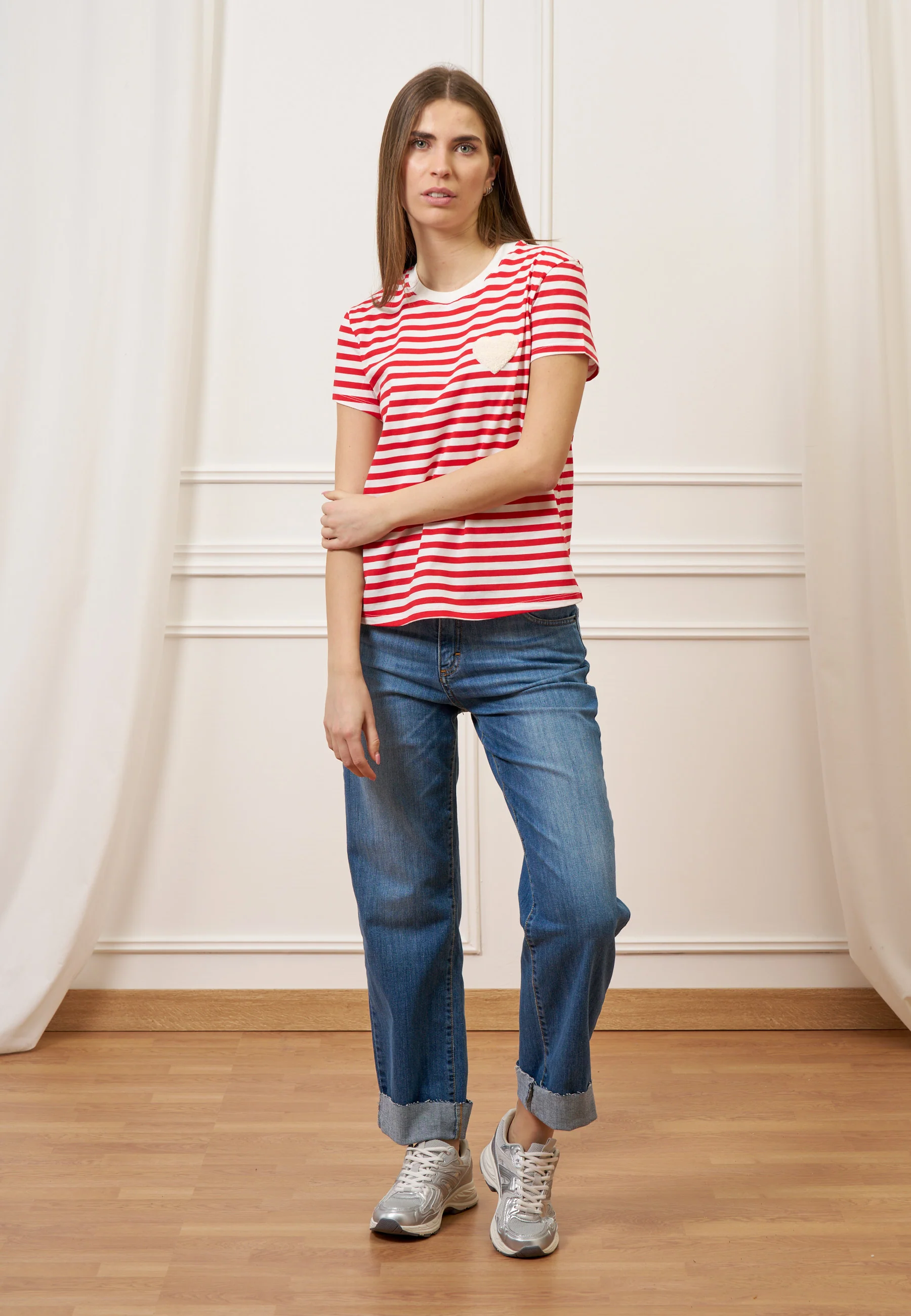 Jeans a vita alta con risvolto - JEANS - Image 5