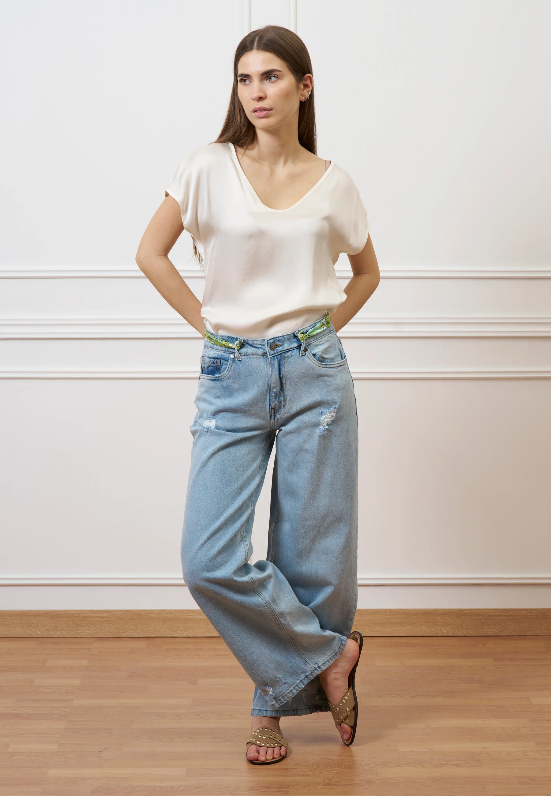 Jeans palazzo a vita alta - JEANS CHIARO - Image 4