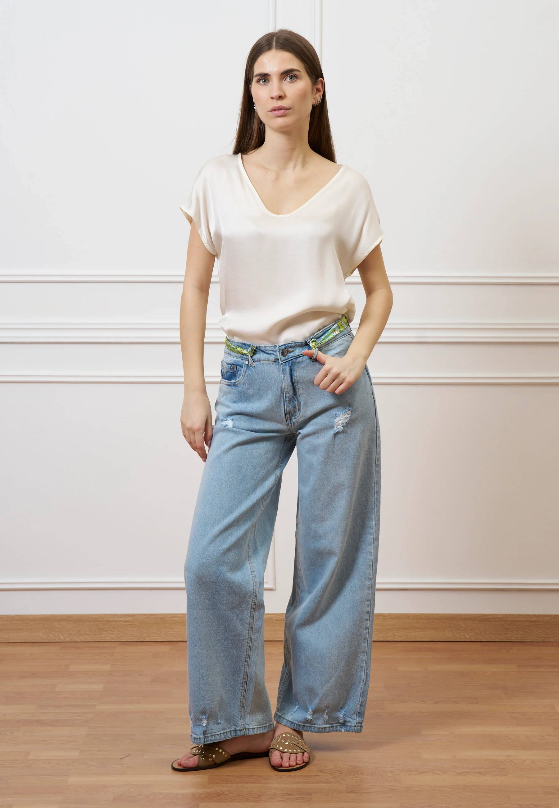 Jeans palazzo a vita alta - JEANS CHIARO - Image 8