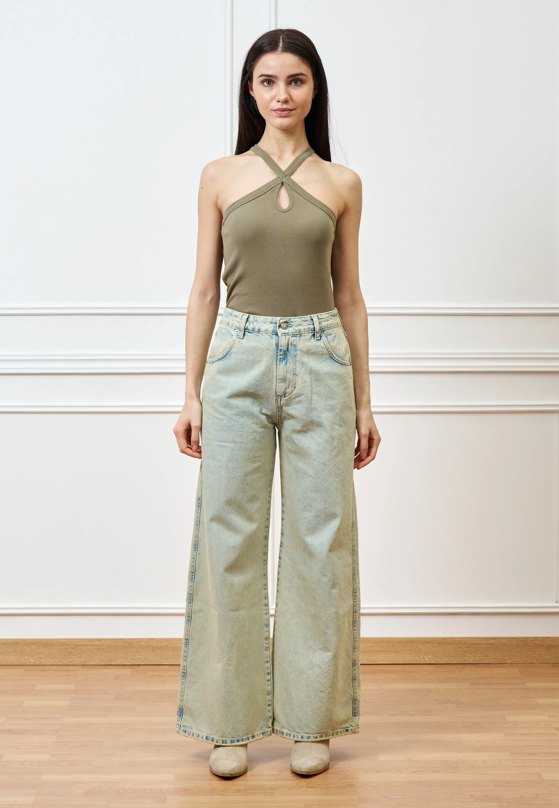 Jeans palazzo a vita alta slavato - JEANS - Image 2