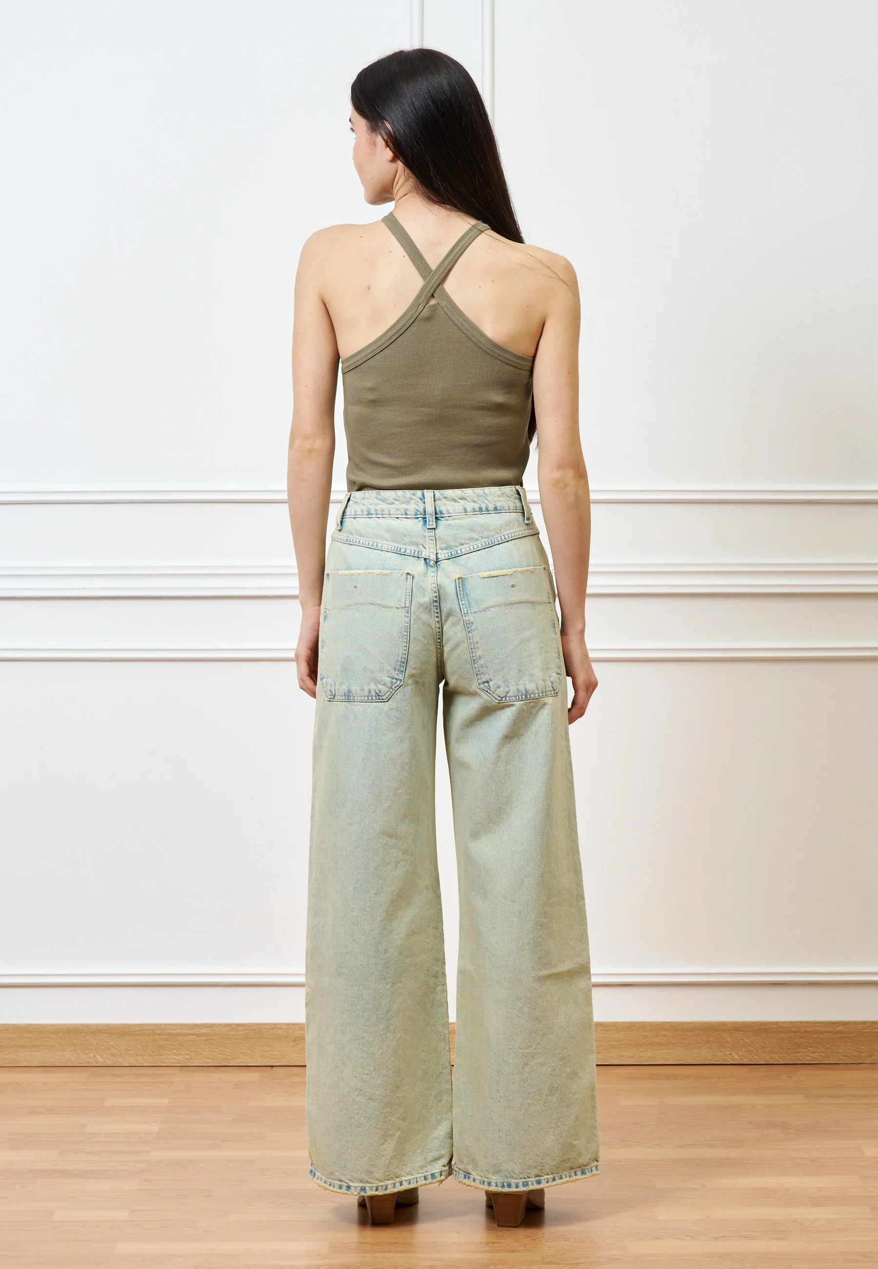 Jeans palazzo a vita alta slavato - JEANS - Image 4