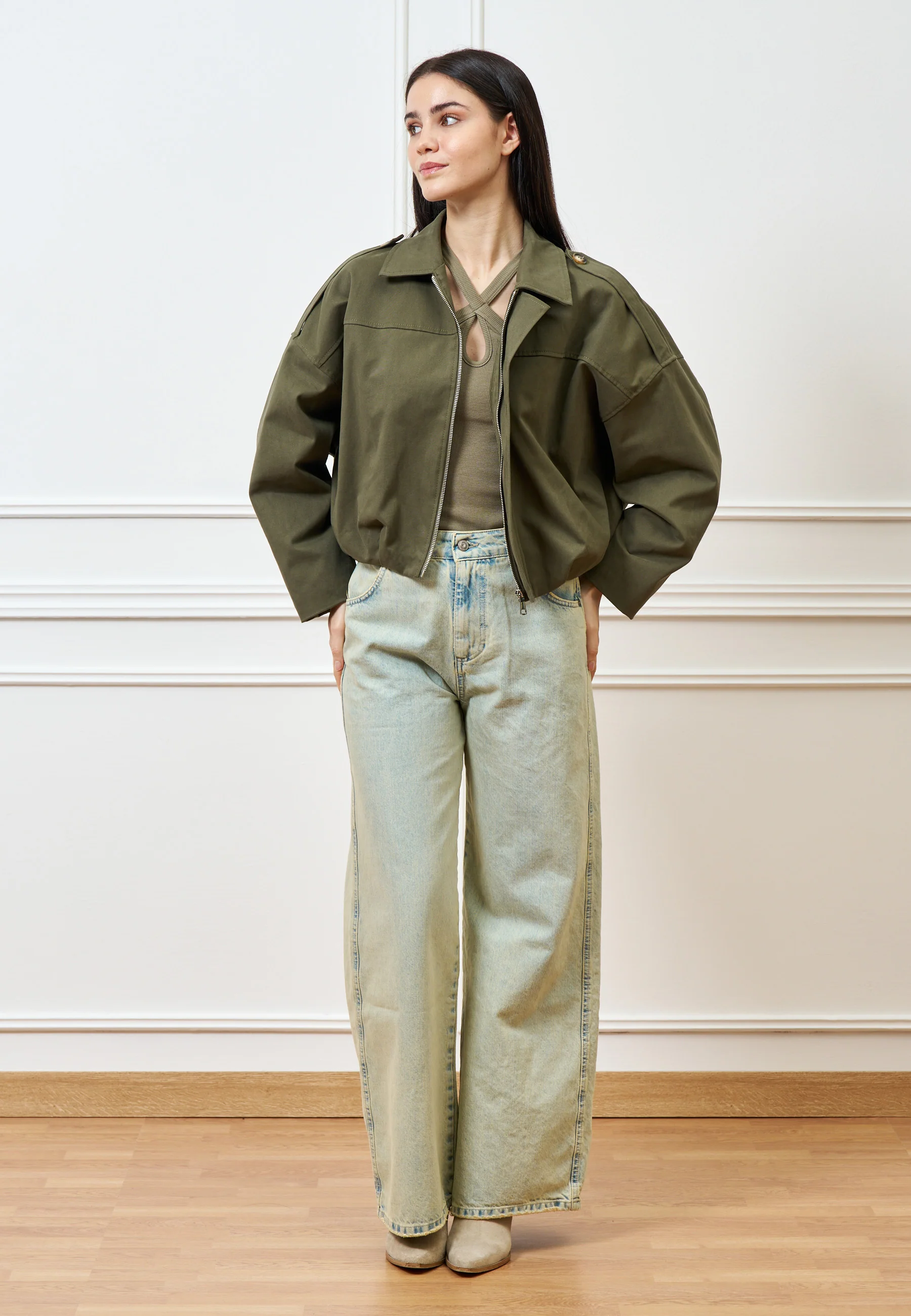 Jeans palazzo a vita alta slavato - JEANS - Image 5