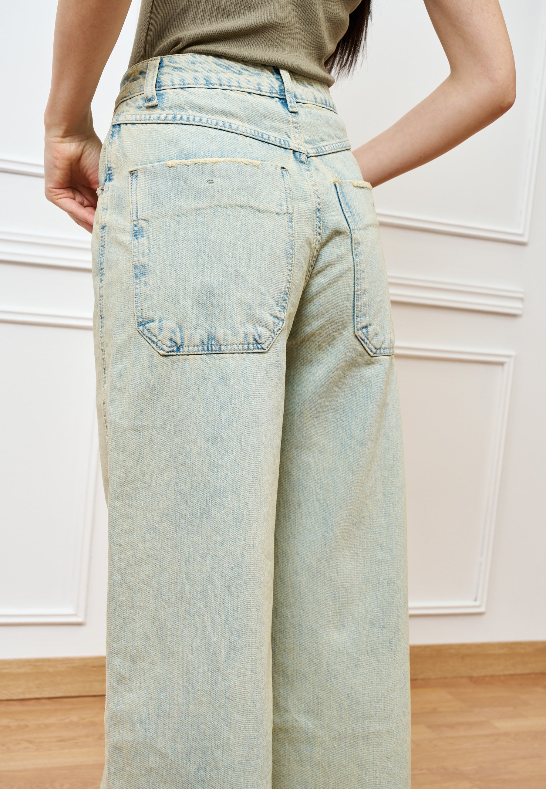 Jeans palazzo a vita alta slavato - JEANS - Image 8