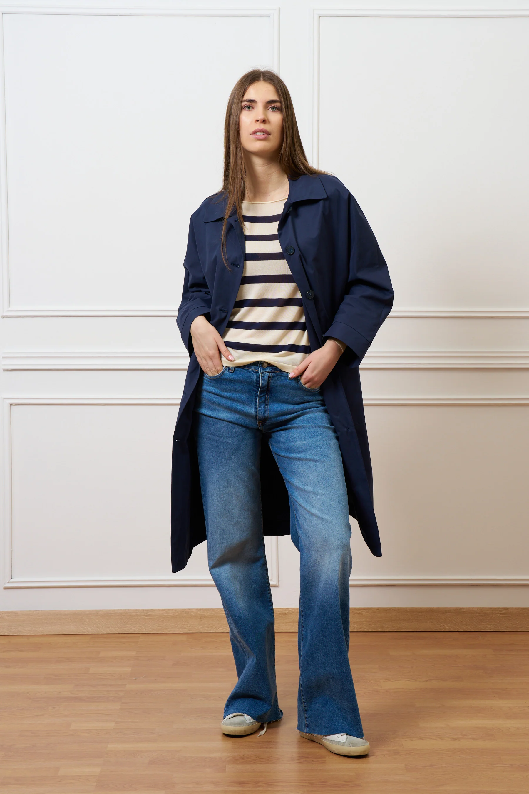 Maglia a righe con seta e cotone - AVORIO/BLU - Image 7