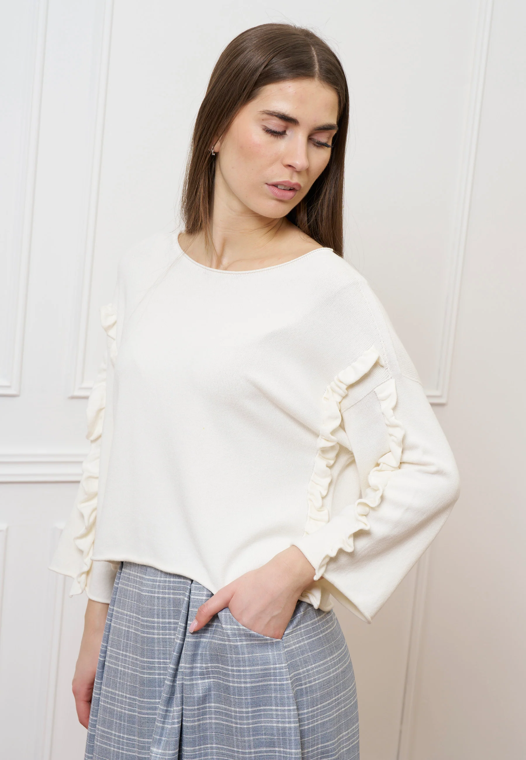 Maglia a scatola con rouches - AVORIO - Image 5