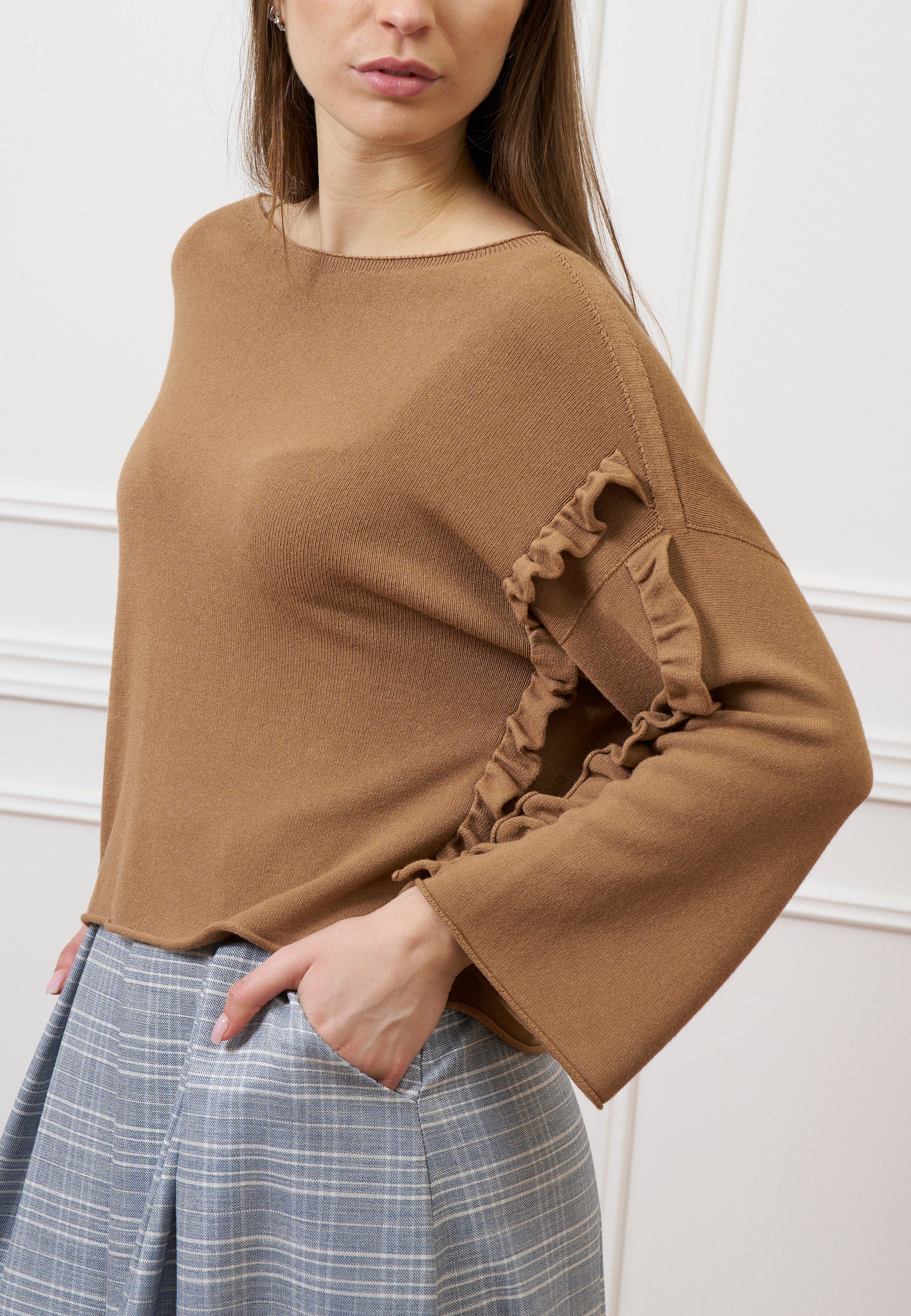 Maglia a scatola con rouches - NOCCIOLA - Image 3