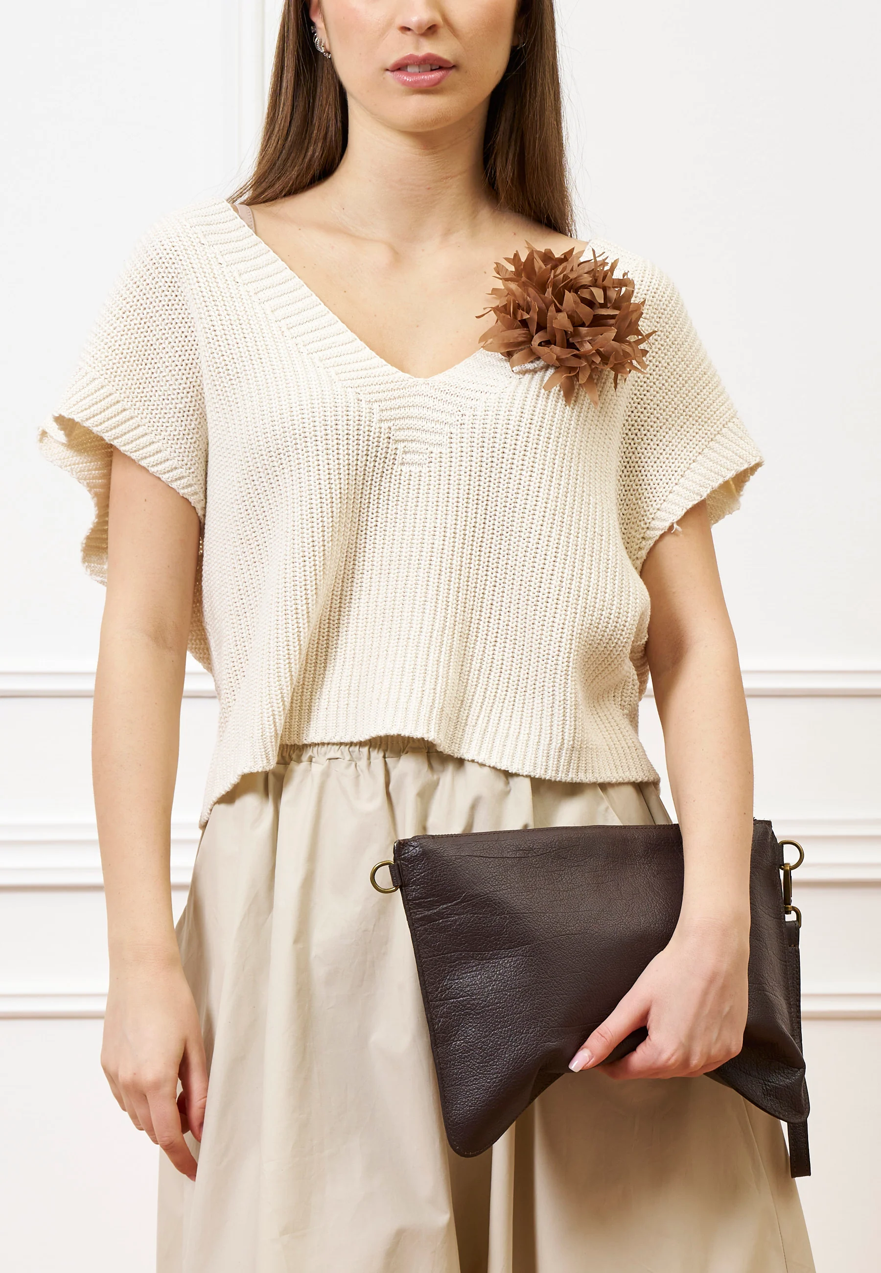 Maglia gilet con scollo profondo - AVORIO - Image 3