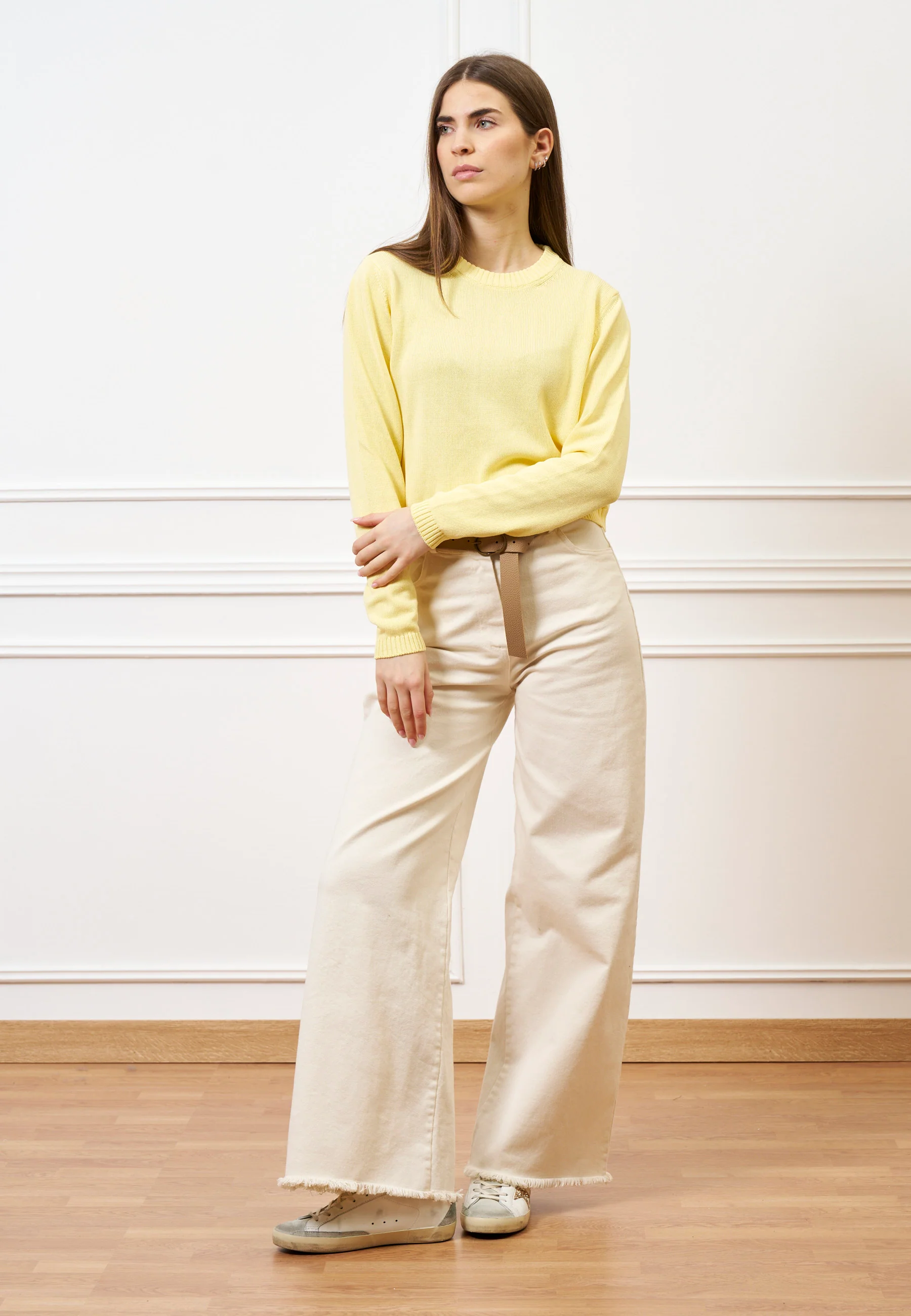Maglia girocollo crop in cotone - GIALLO - Image 6