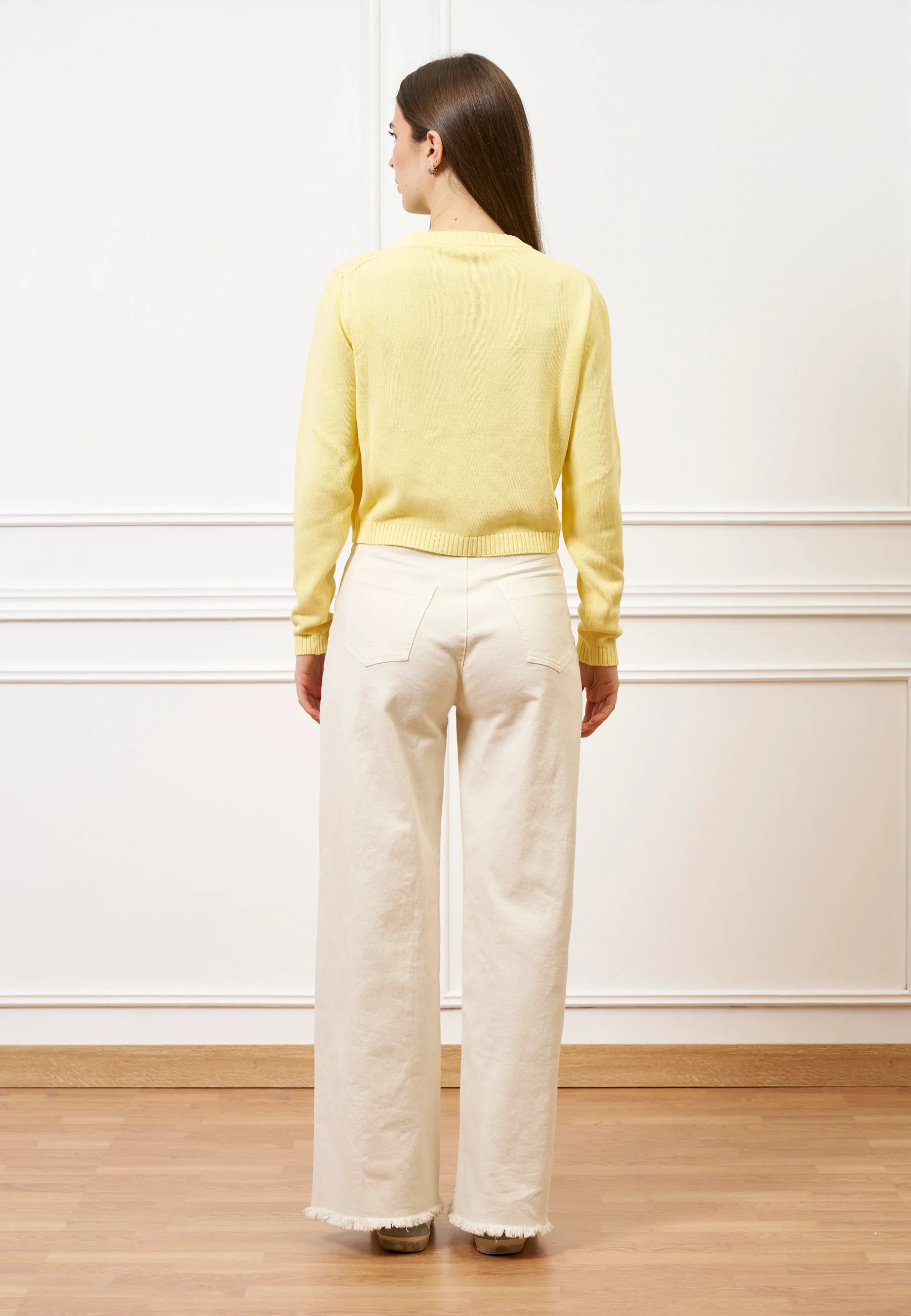Maglia girocollo crop in cotone - GIALLO - Image 7