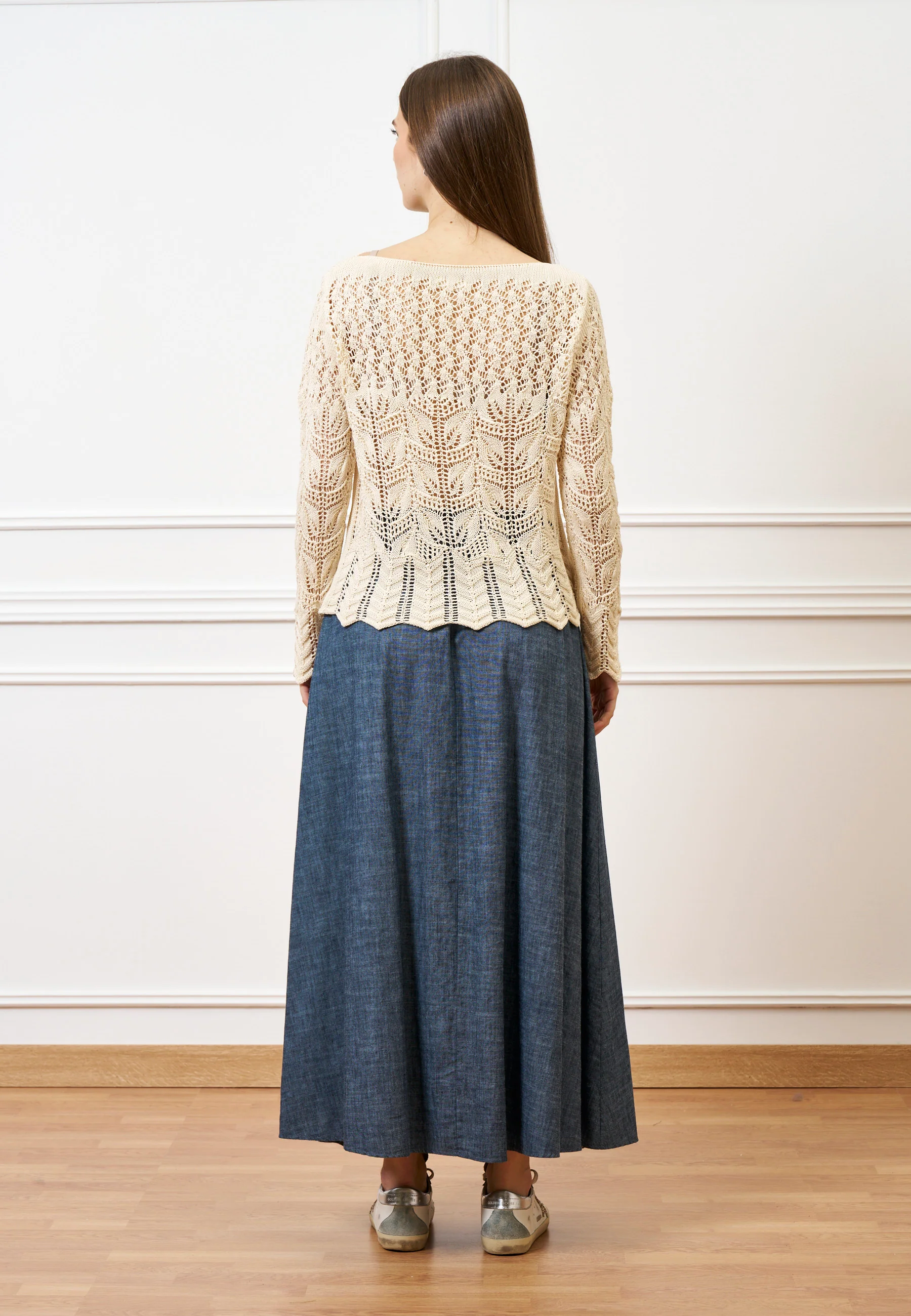 Maglia in cotone lavorata - BEIGE - Image 5