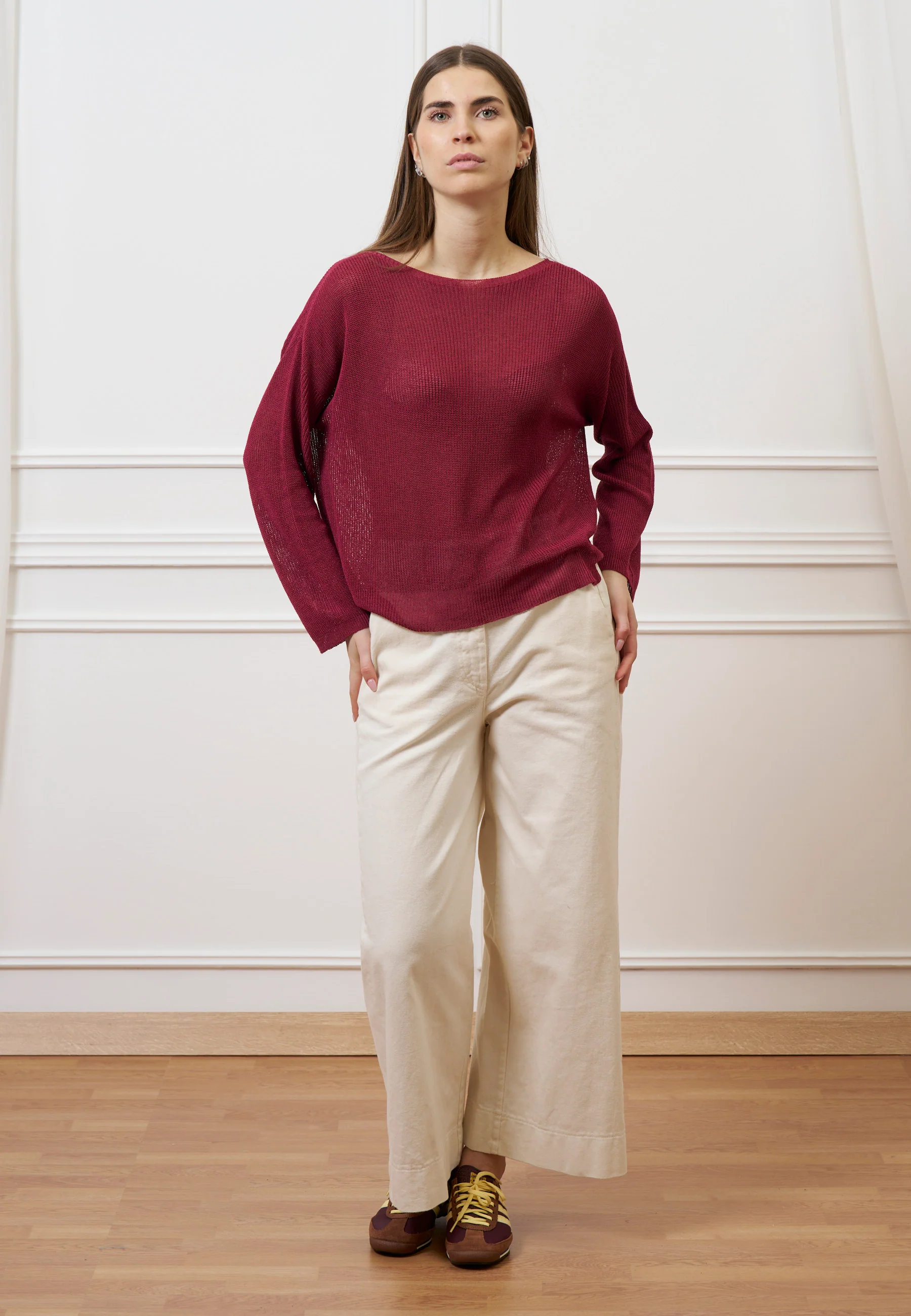 Maglia in misto lino - BORDEAUX - Image 4