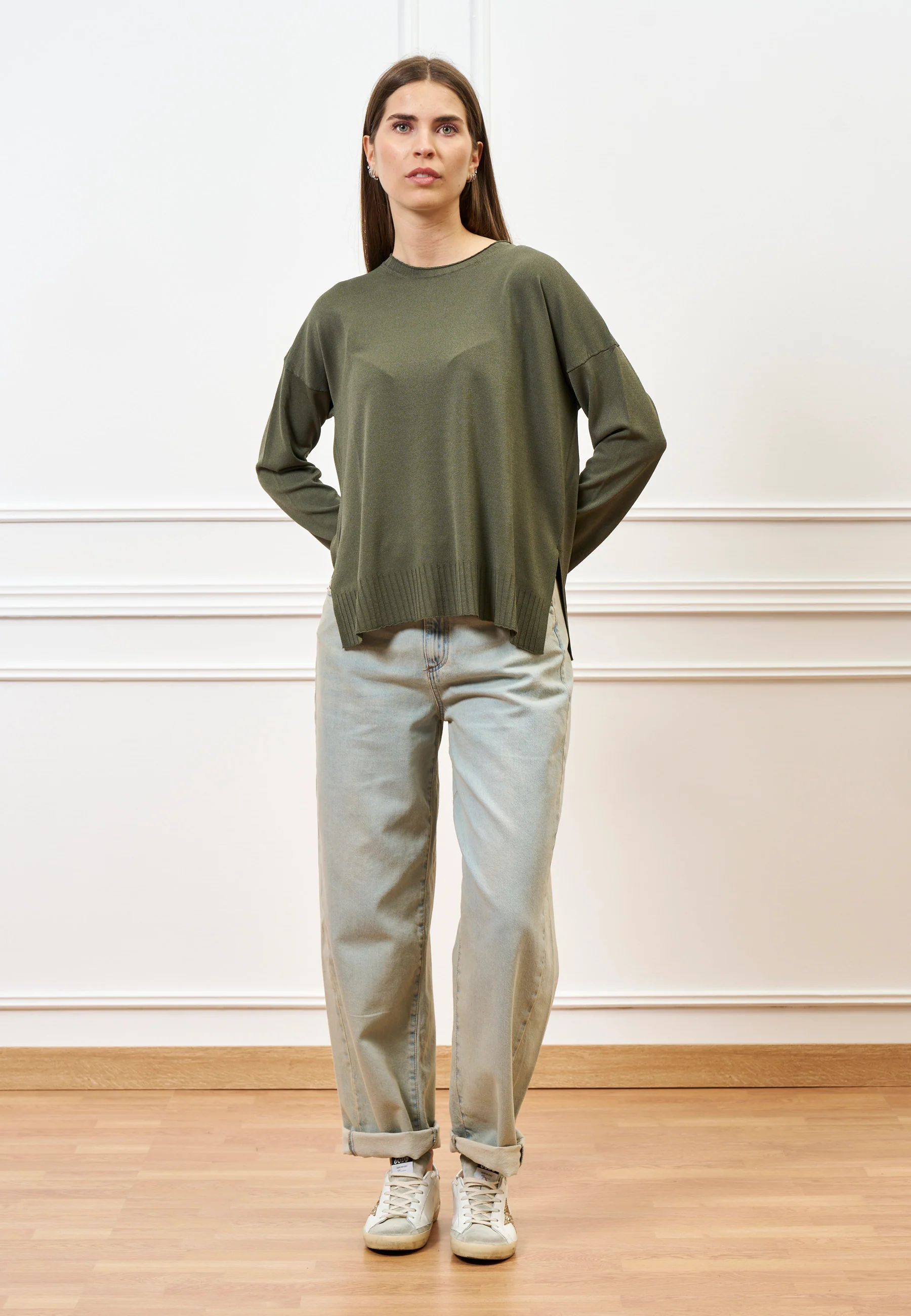 Maglia in viscosa con spacchi - MILITARE - Image 3