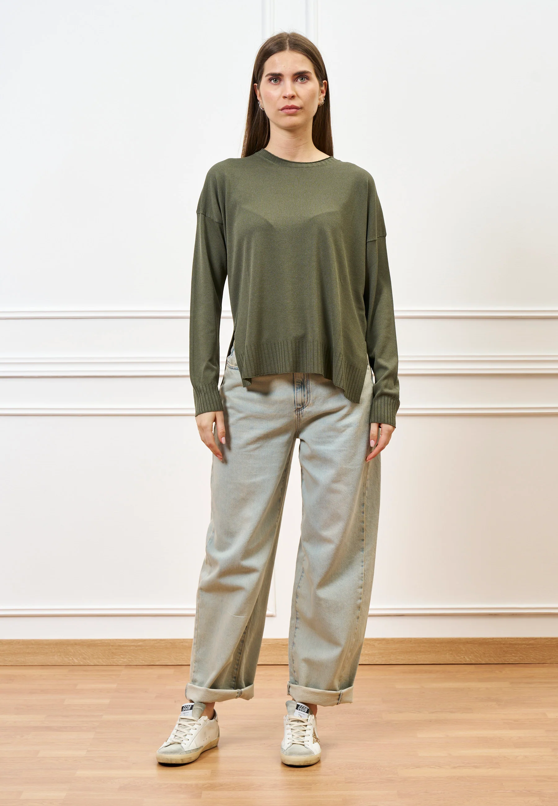 Maglia in viscosa con spacchi - MILITARE - Image 5
