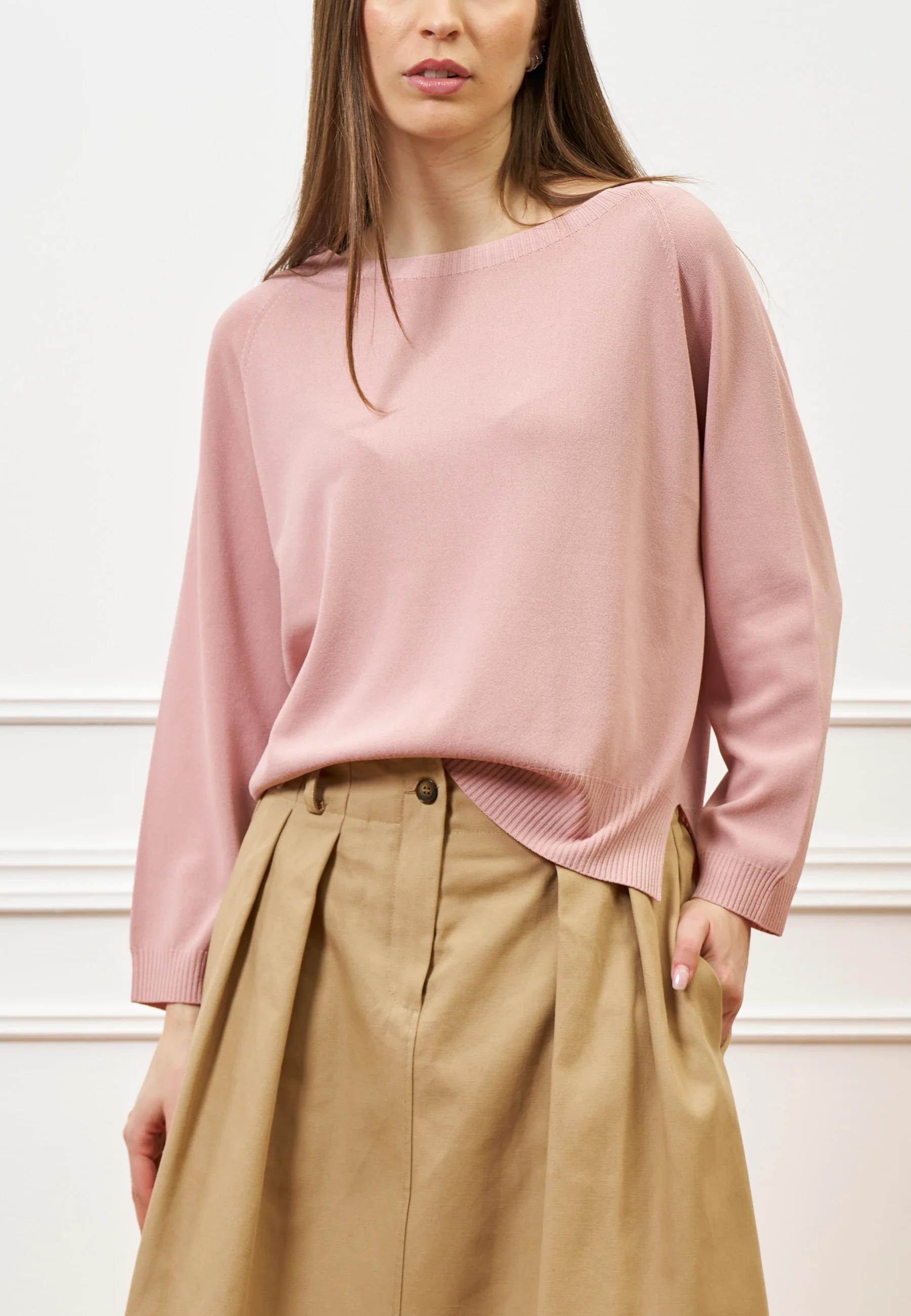 Maglia rasata con scollo a barca - ROSA ANTICO