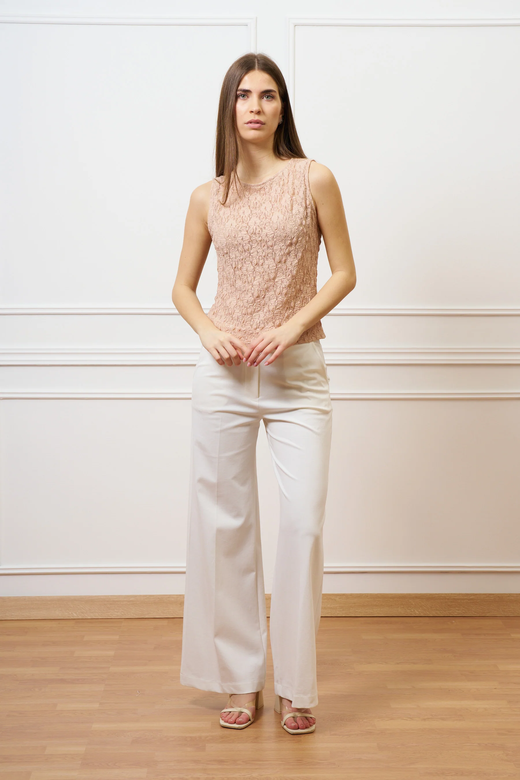 Pantalone a palazzo in punto milano - AVORIO - Image 4