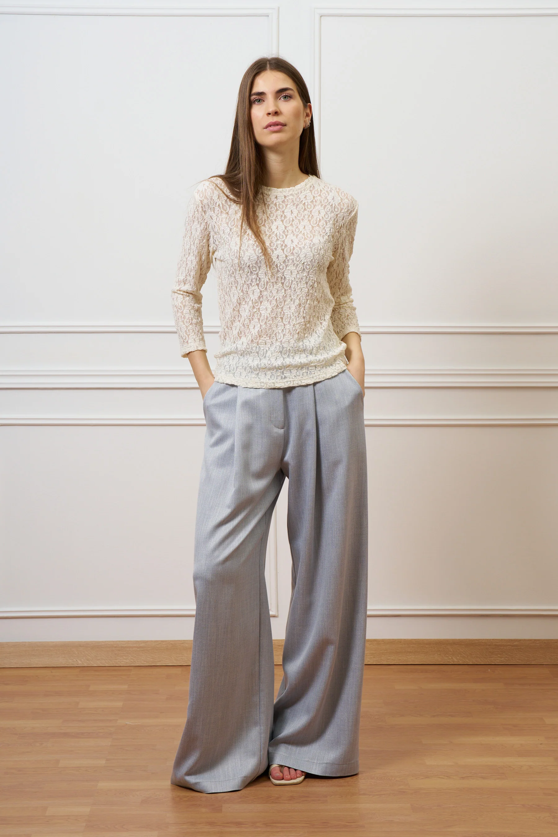 Pantalone ampio con lurex - CELESTE - Image 5