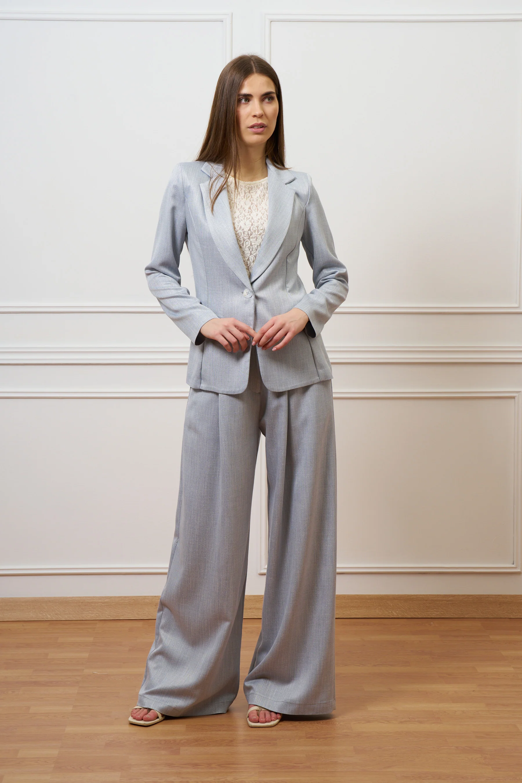 Pantalone ampio con lurex - CELESTE - Image 8