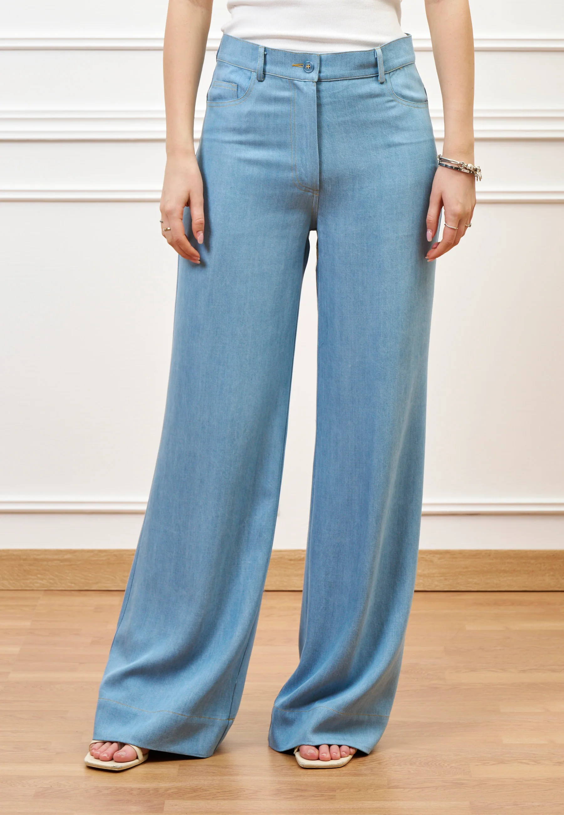 Pantalone ampio effetto denim - CELESTE - Image 2