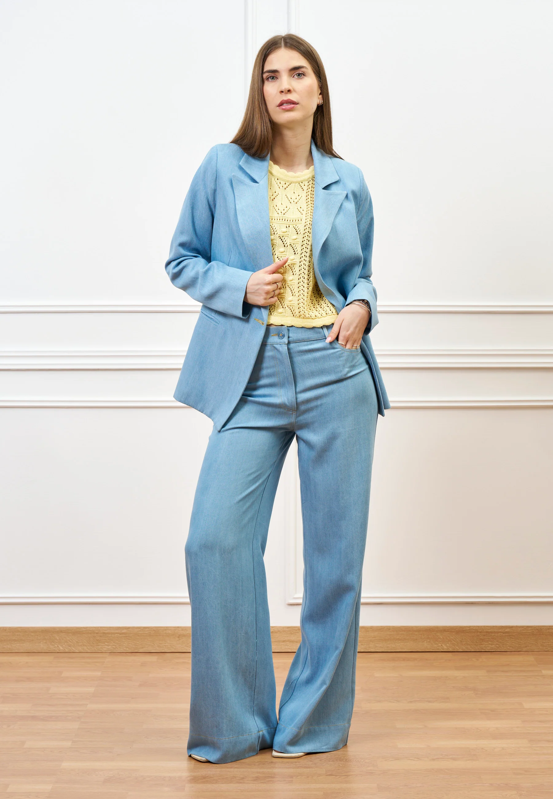 Pantalone ampio effetto denim - CELESTE - Image 4