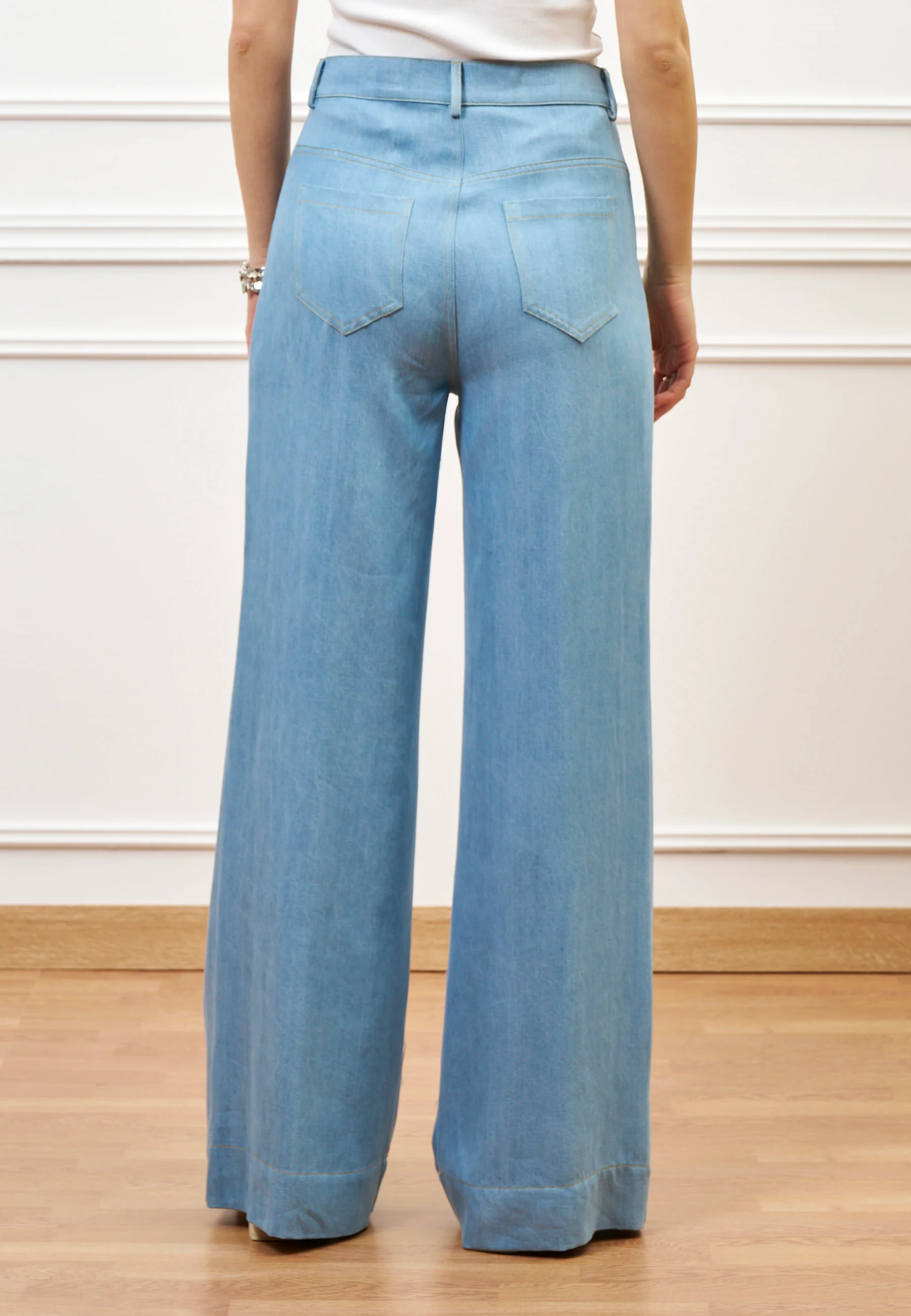 Pantalone ampio effetto denim - CELESTE - Image 7