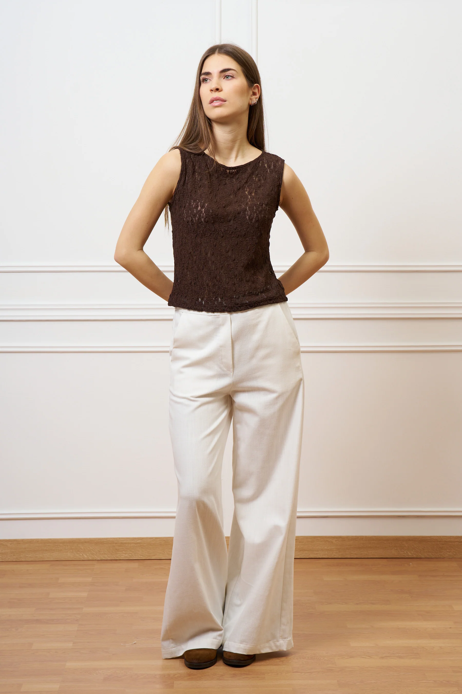 Pantalone ampio in cotone testurizzato - AVORIO - Image 18
