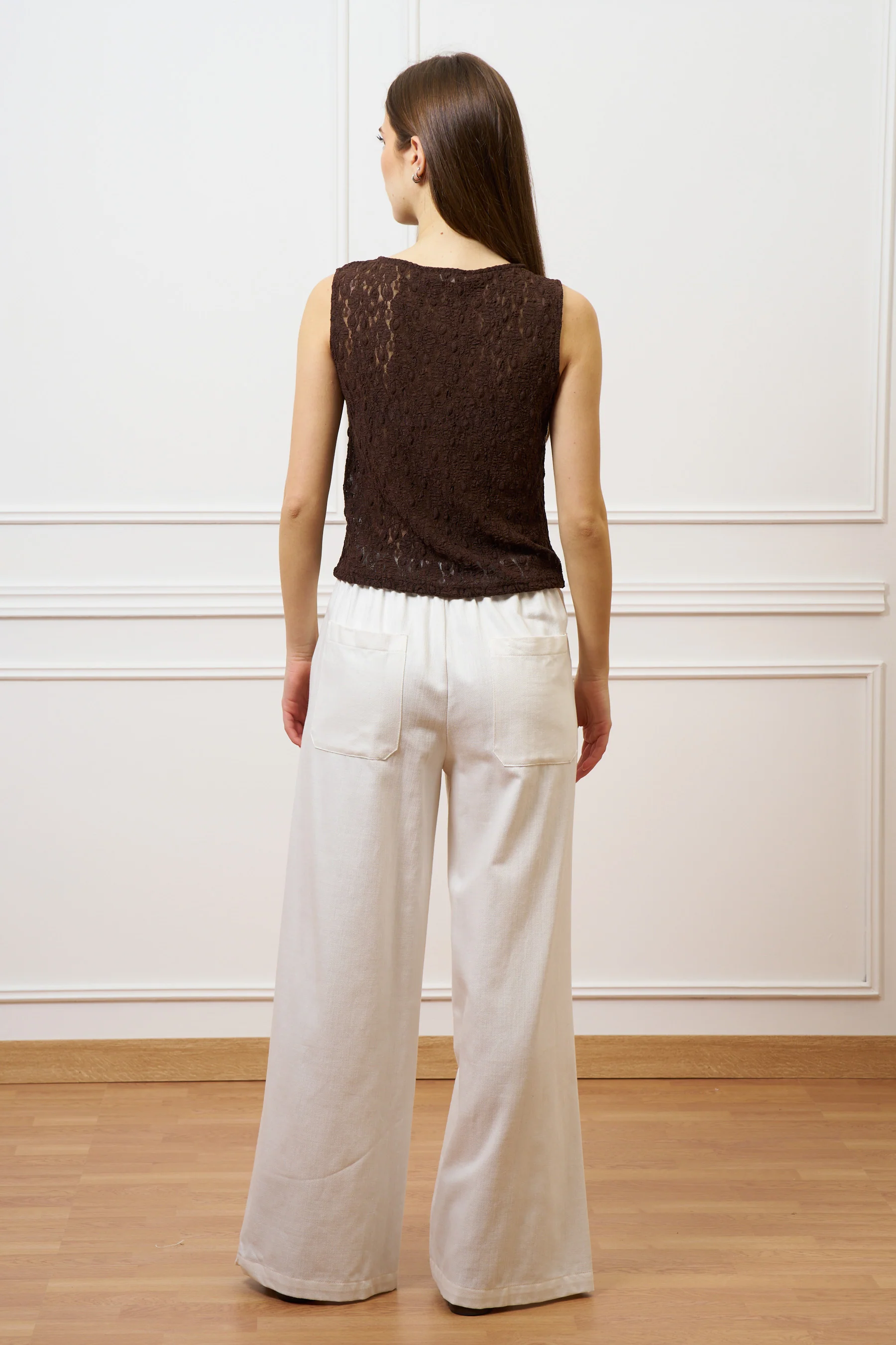 Pantalone ampio in cotone testurizzato - AVORIO - Image 19