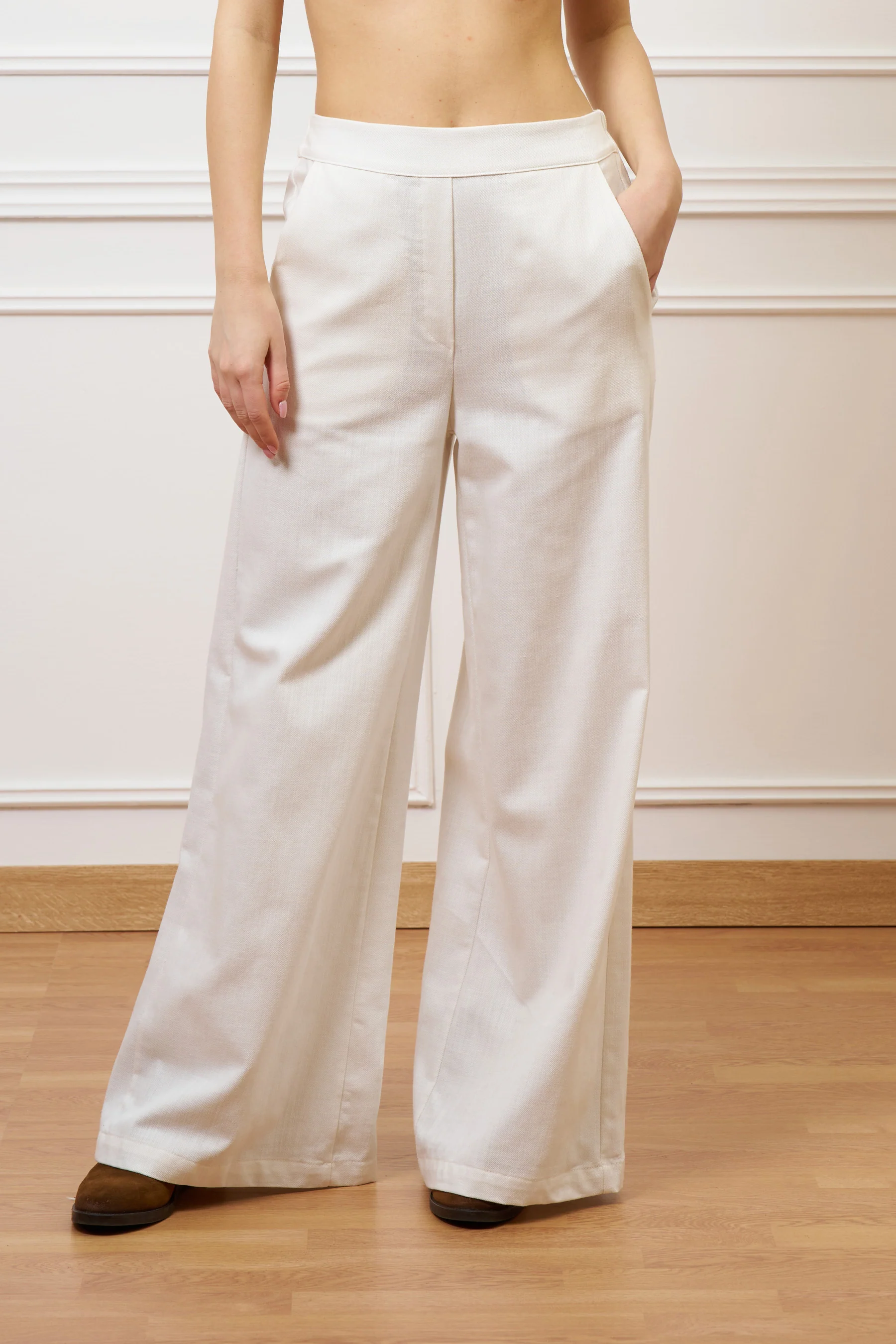 Pantalone ampio in cotone testurizzato - AVORIO - Image 3