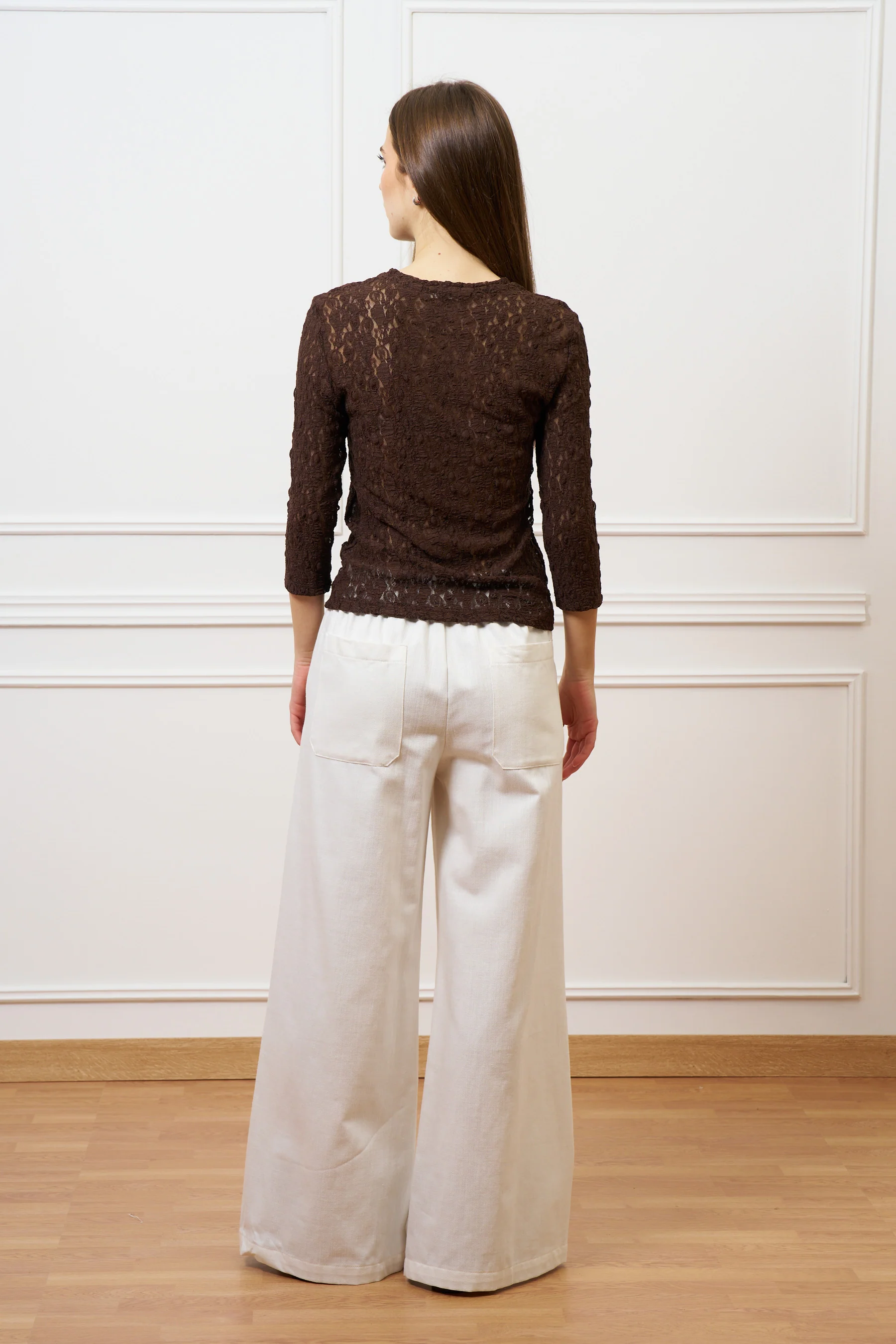 Pantalone ampio in cotone testurizzato - AVORIO - Image 8
