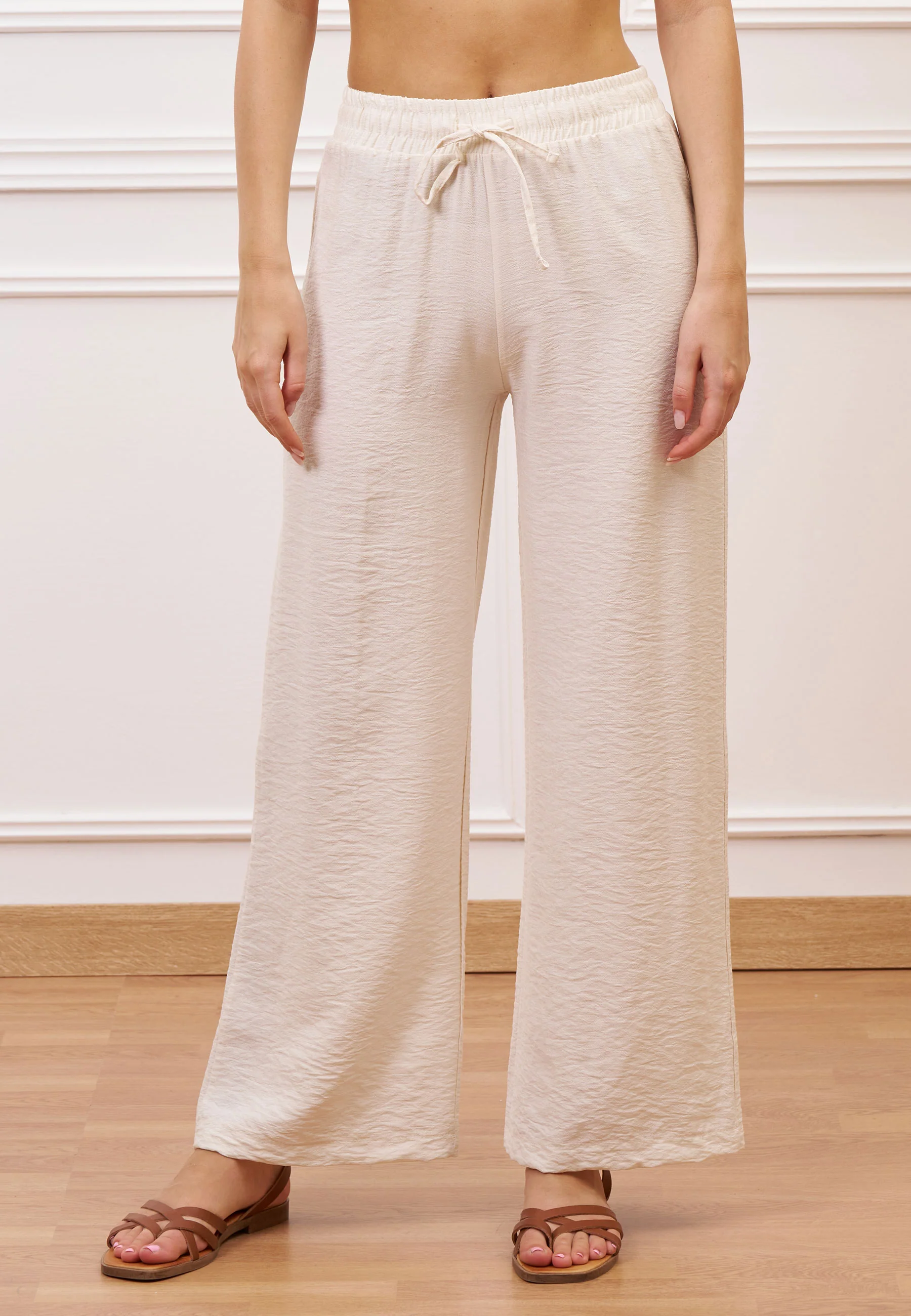 Pantalone ampio in viscosa - BEIGE - Image 2