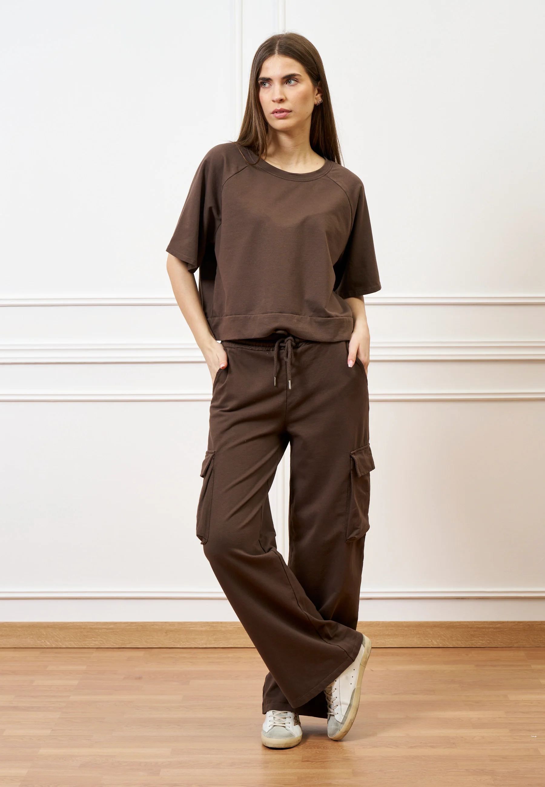 Pantalone cargo in felpa - MARRONE