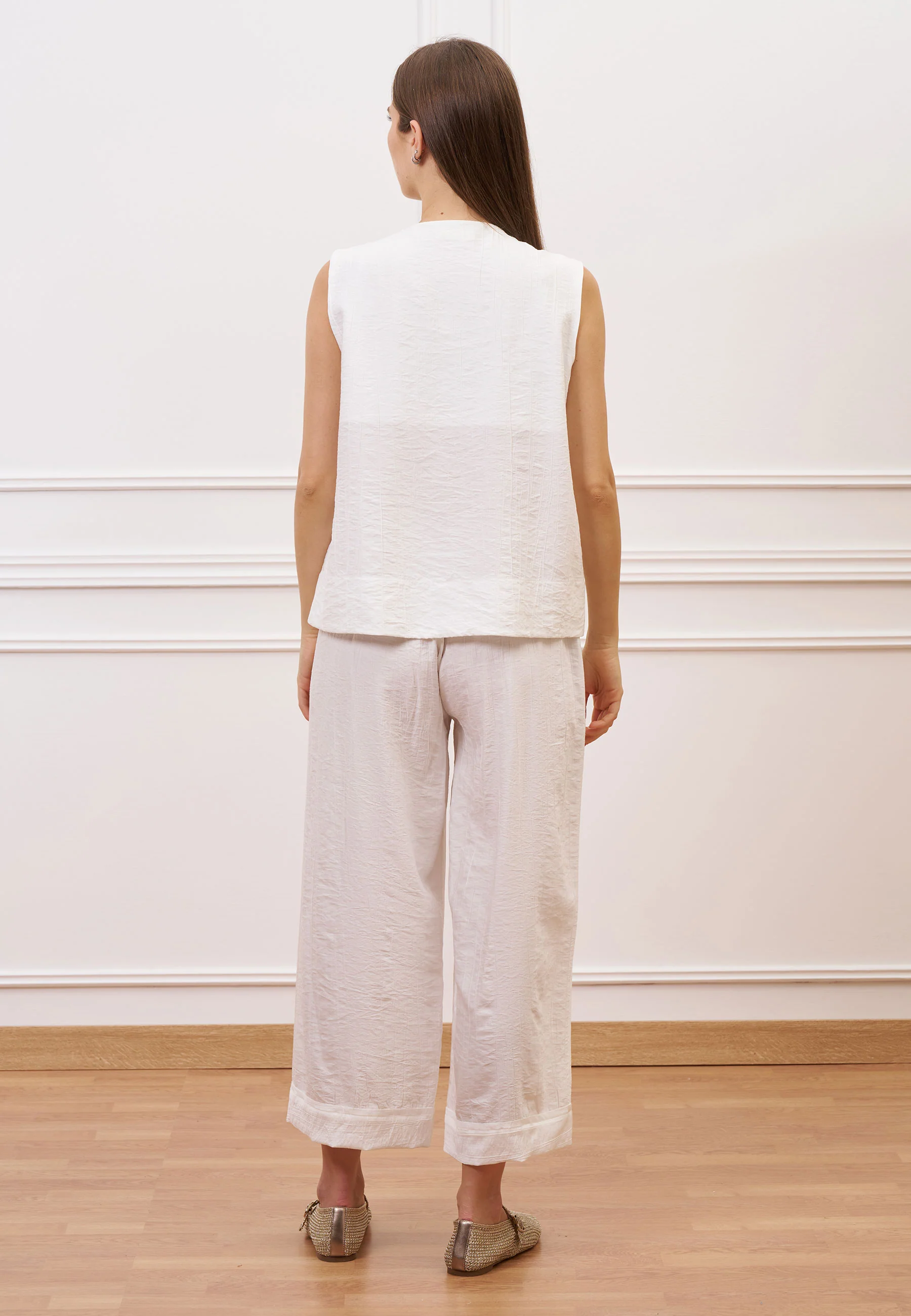 Pantalone crop effetto stropicciato - BIANCO - Image 7