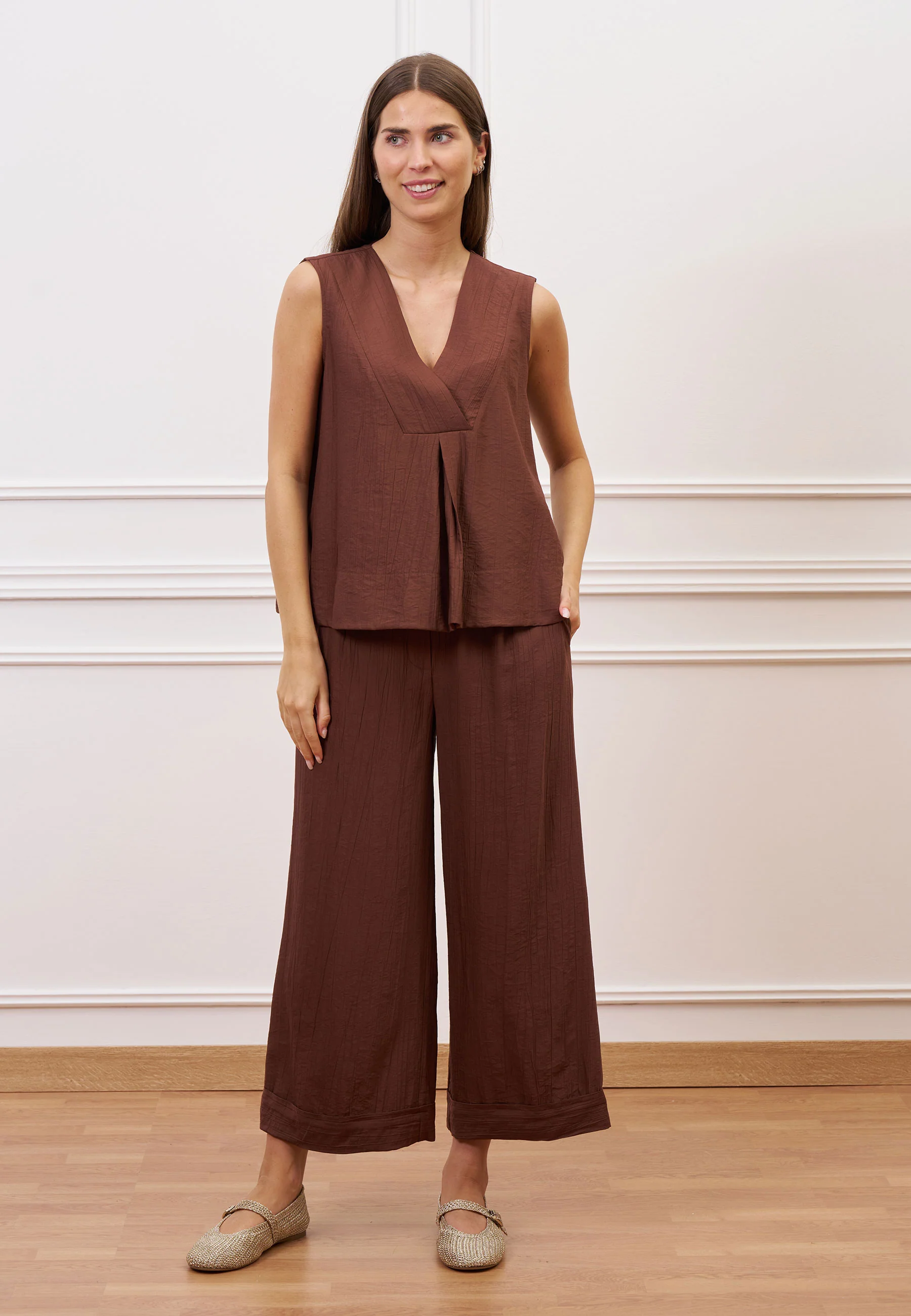 Pantalone crop effetto stropicciato - NOCCIOLA