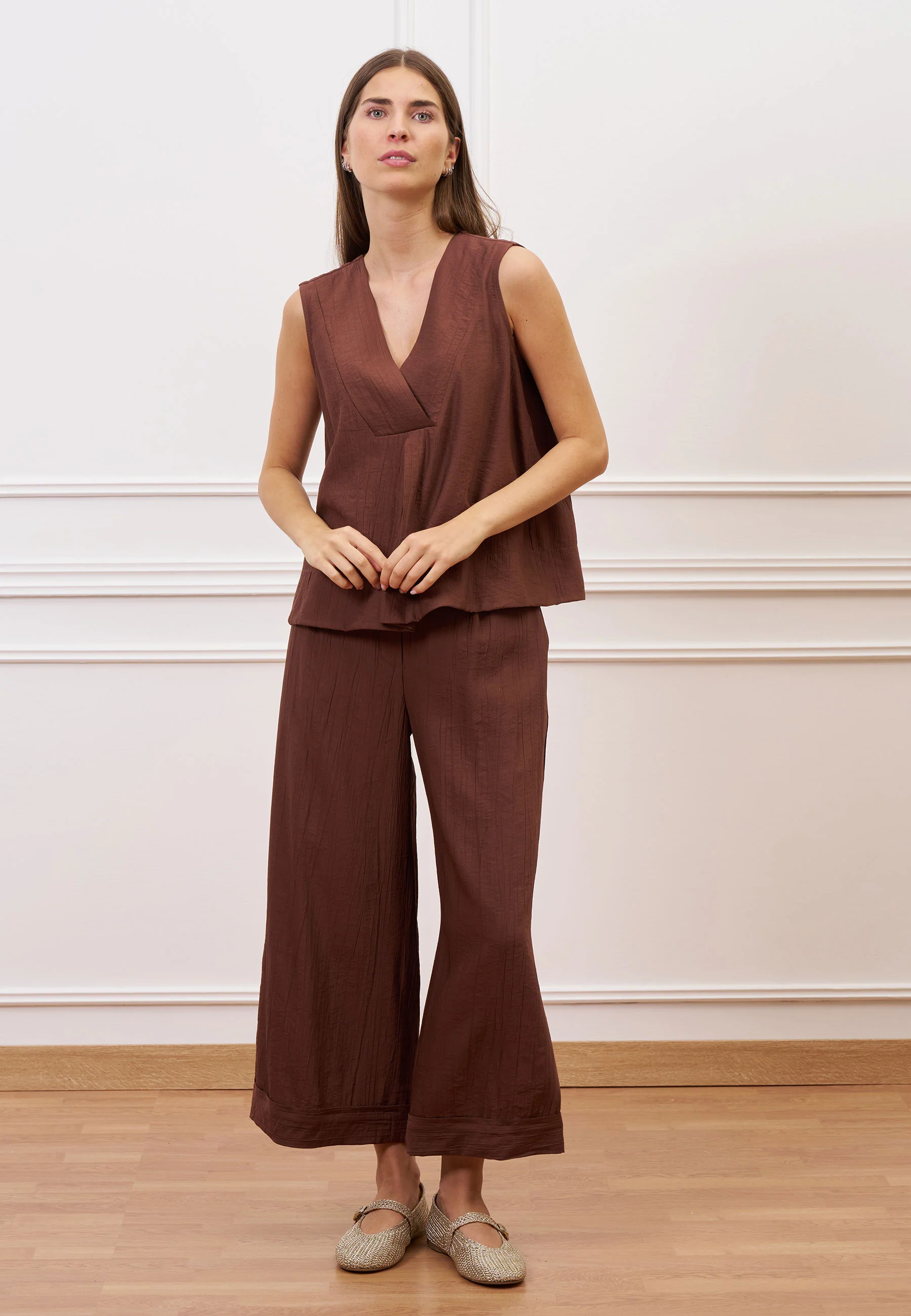 Pantalone crop effetto stropicciato - NOCCIOLA - Image 5