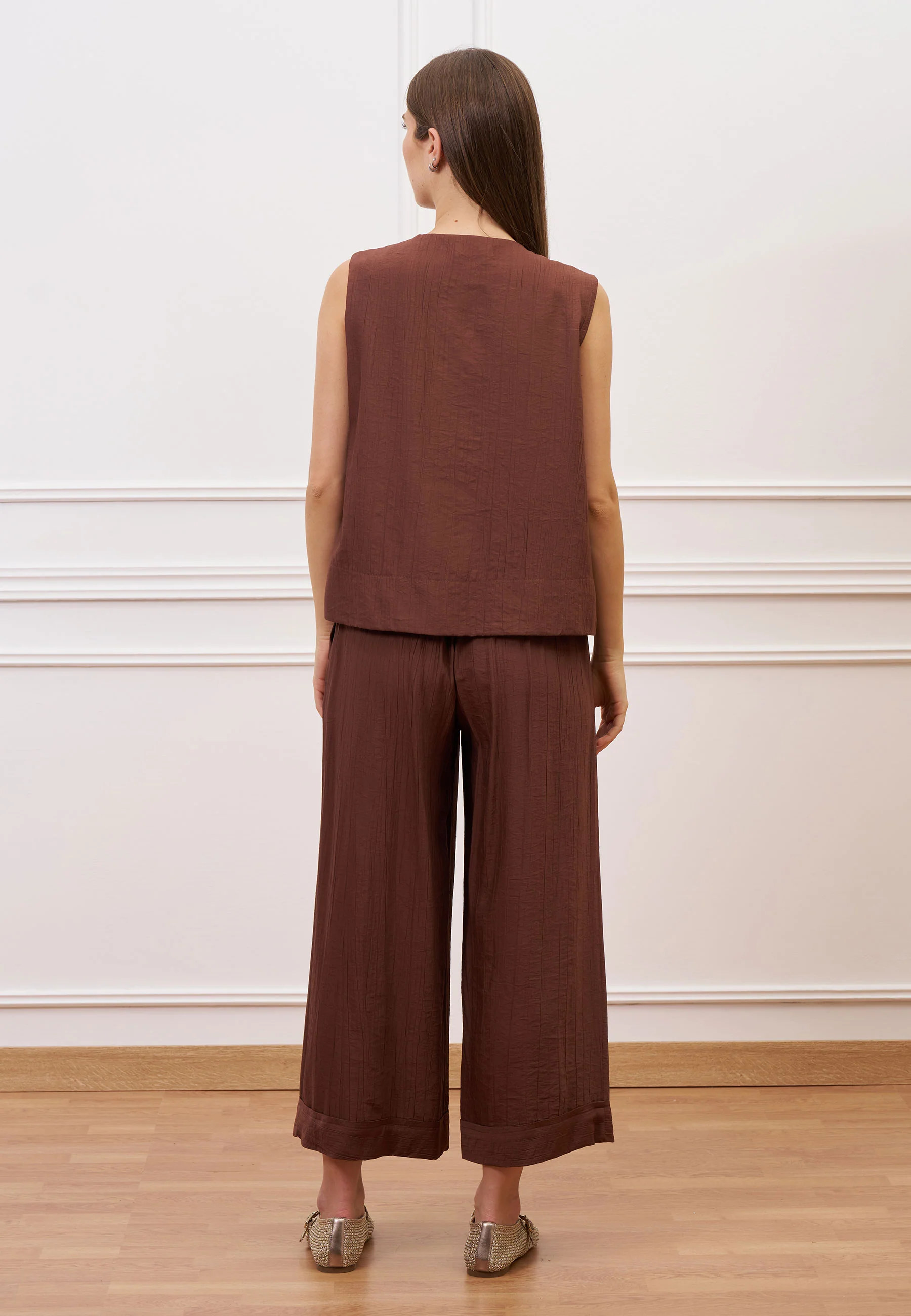 Pantalone crop effetto stropicciato - NOCCIOLA - Image 7